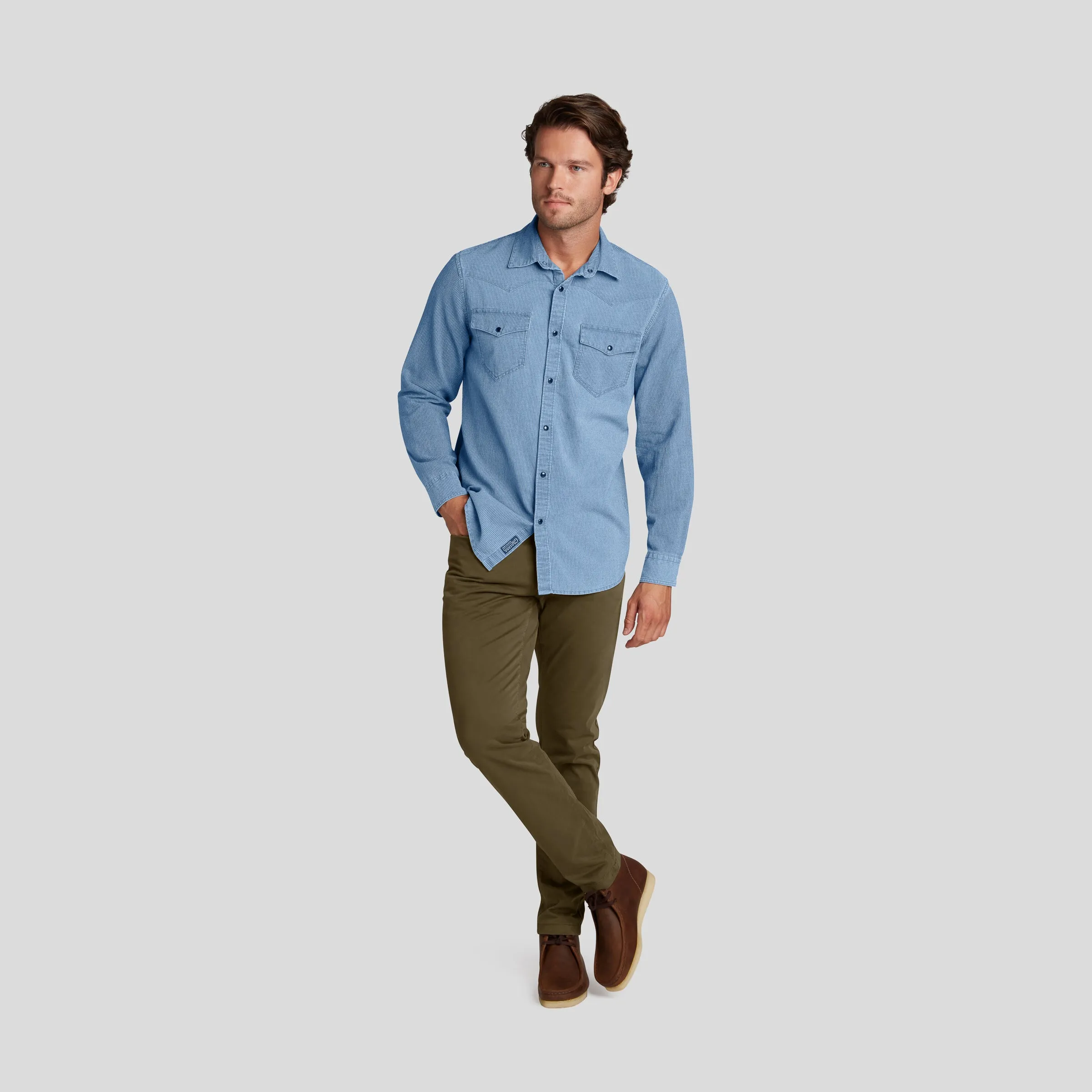 Hickory Stripe Western Shirt - Faded Indigo