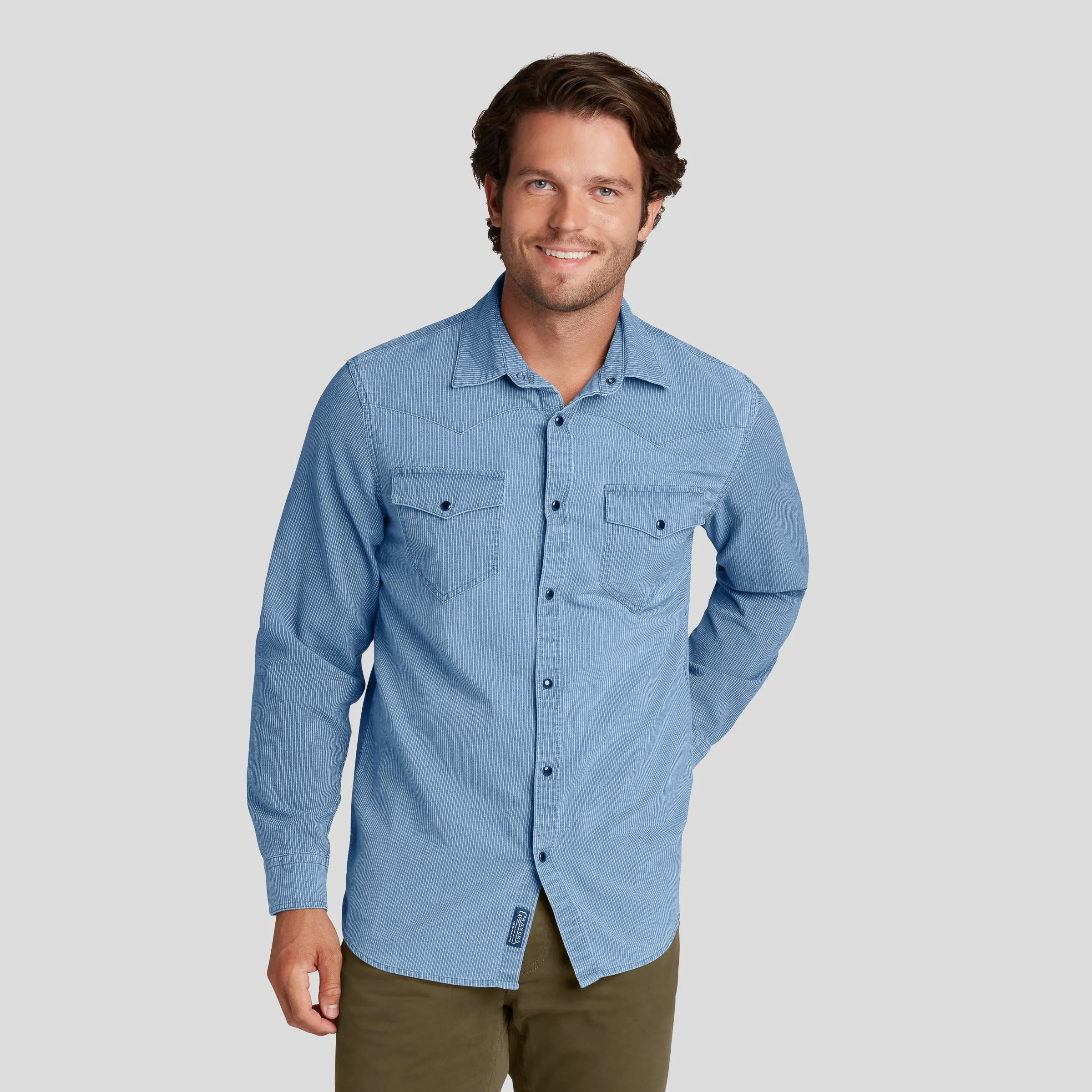Hickory Stripe Western Shirt - Faded Indigo
