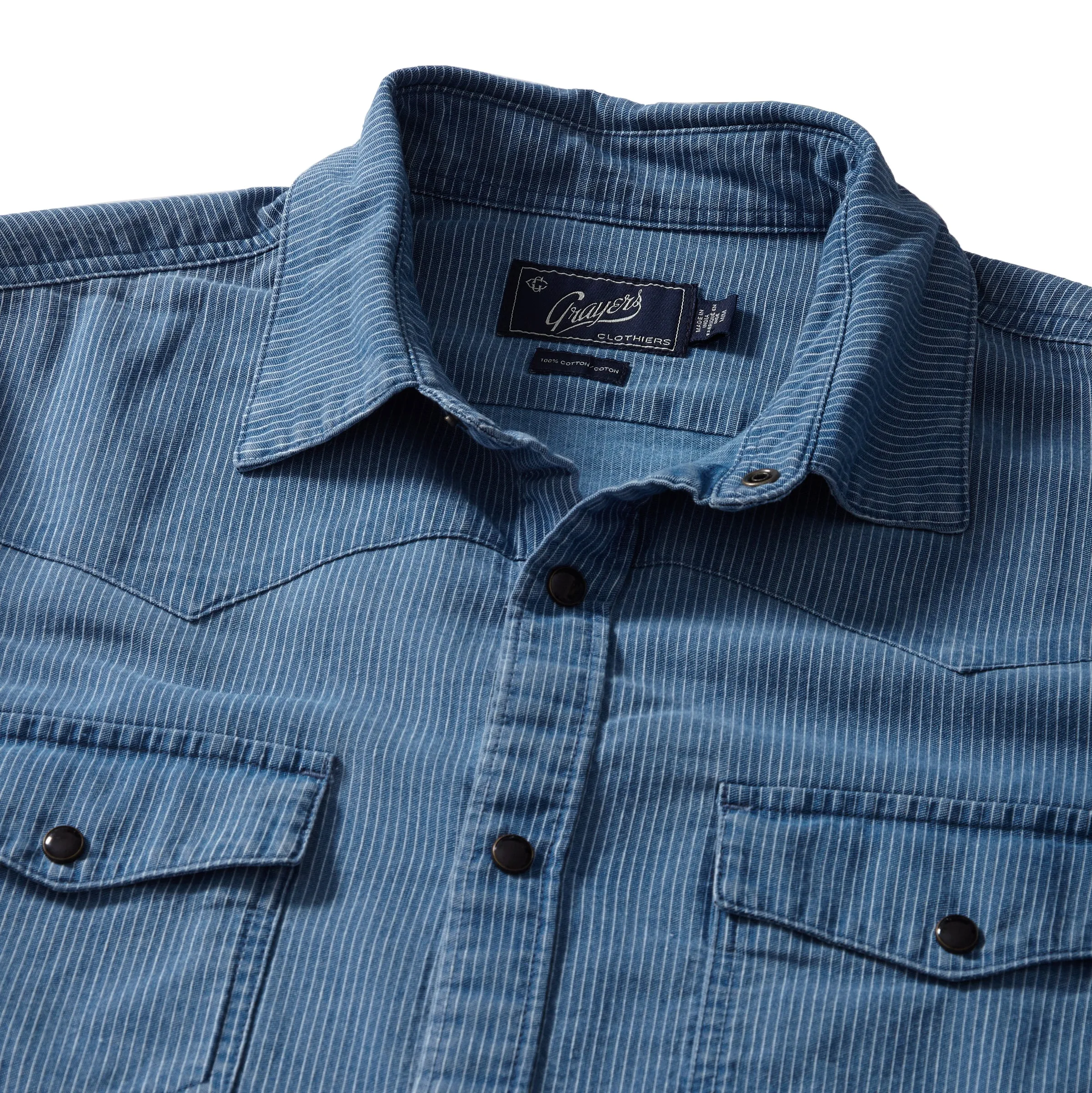 Hickory Stripe Western Shirt - Faded Indigo
