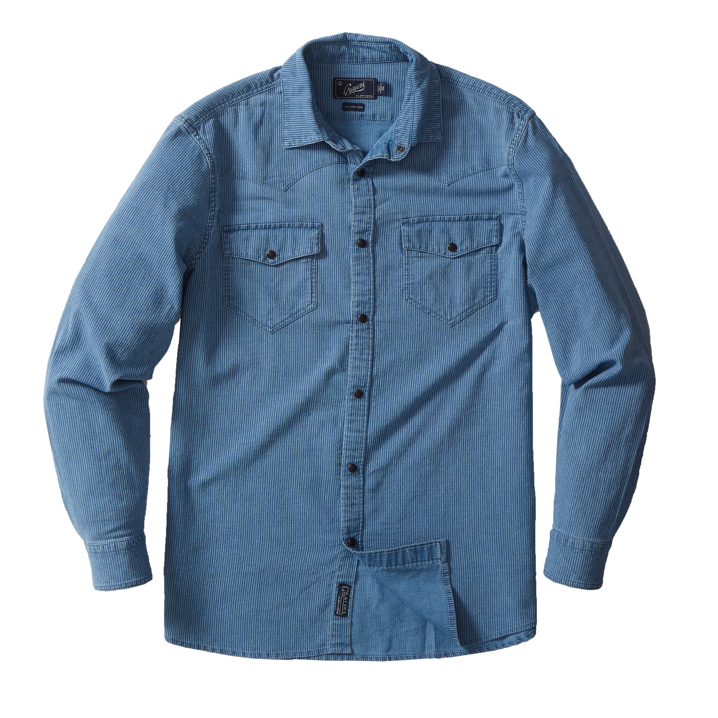 Hickory Stripe Western Shirt - Faded Indigo