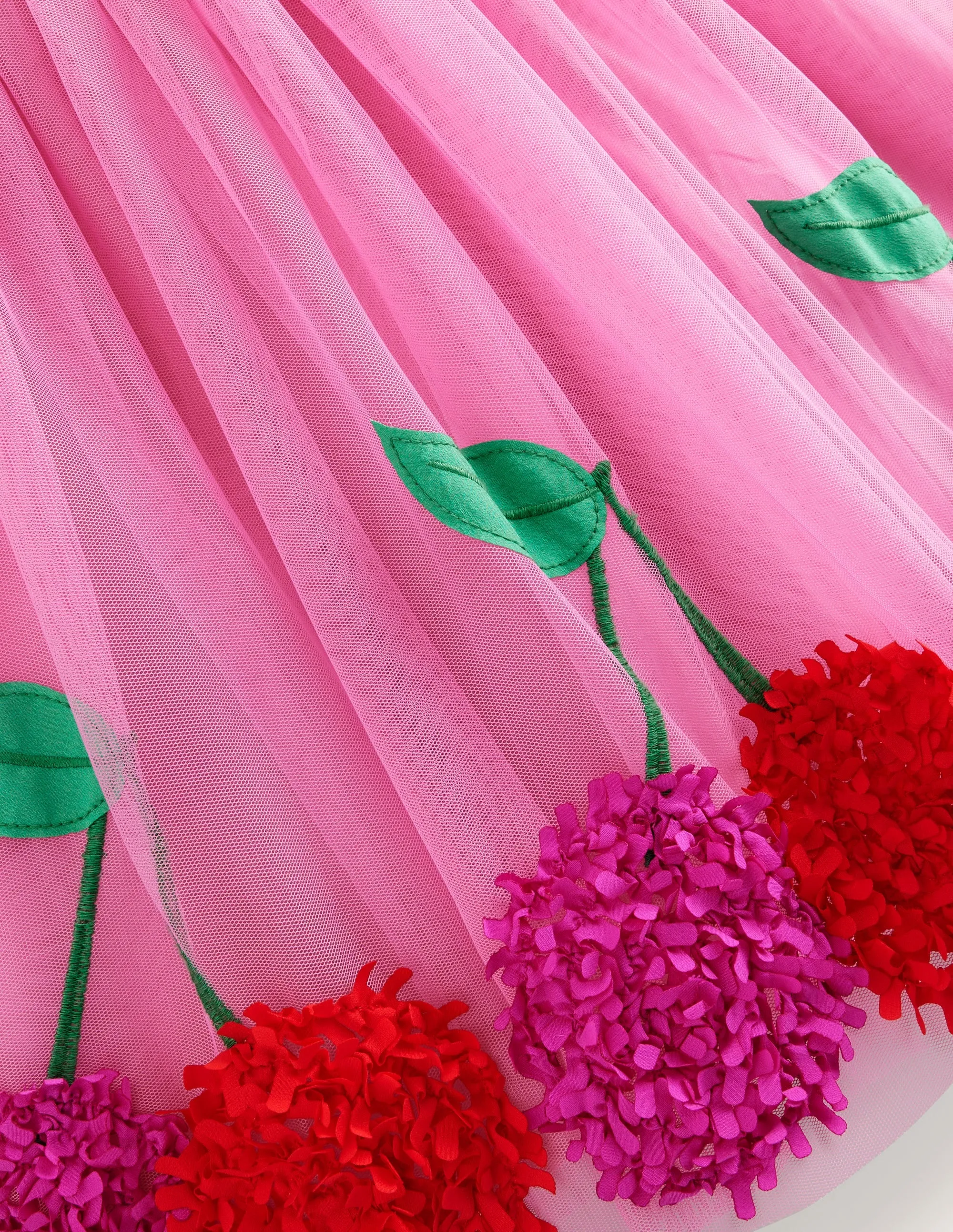 Jersey Tulle Appliqué Dress-Pink Cherries
