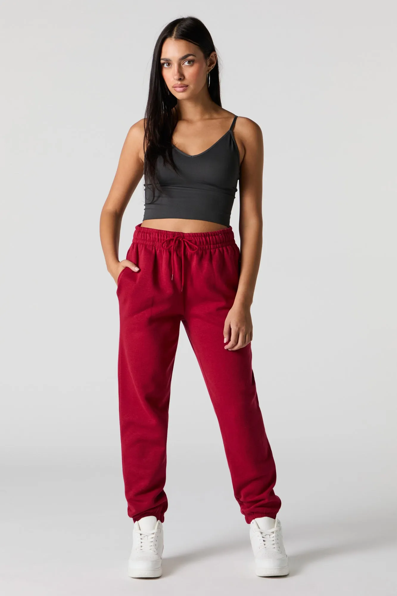 Jogger à taille haute en molleton uni
