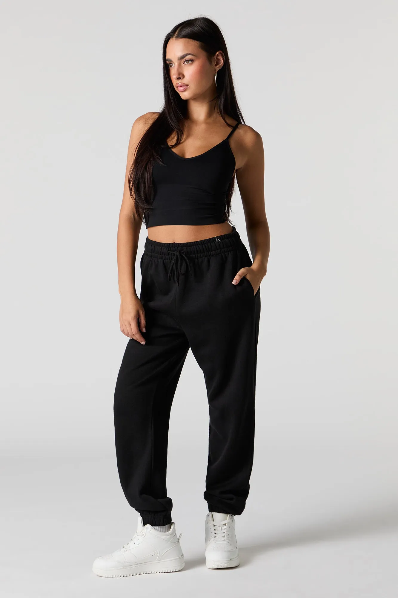 Jogger à taille haute en molleton uni