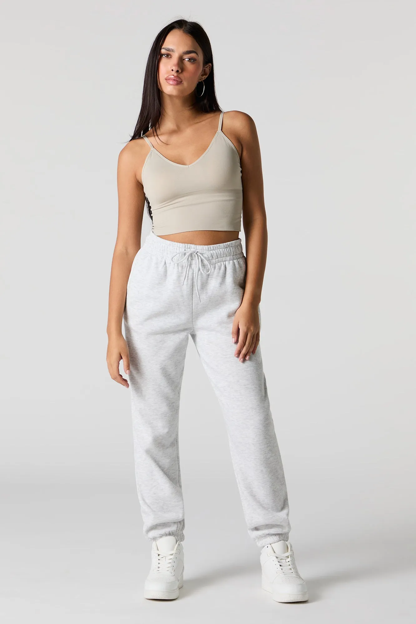 Jogger à taille haute en molleton uni
