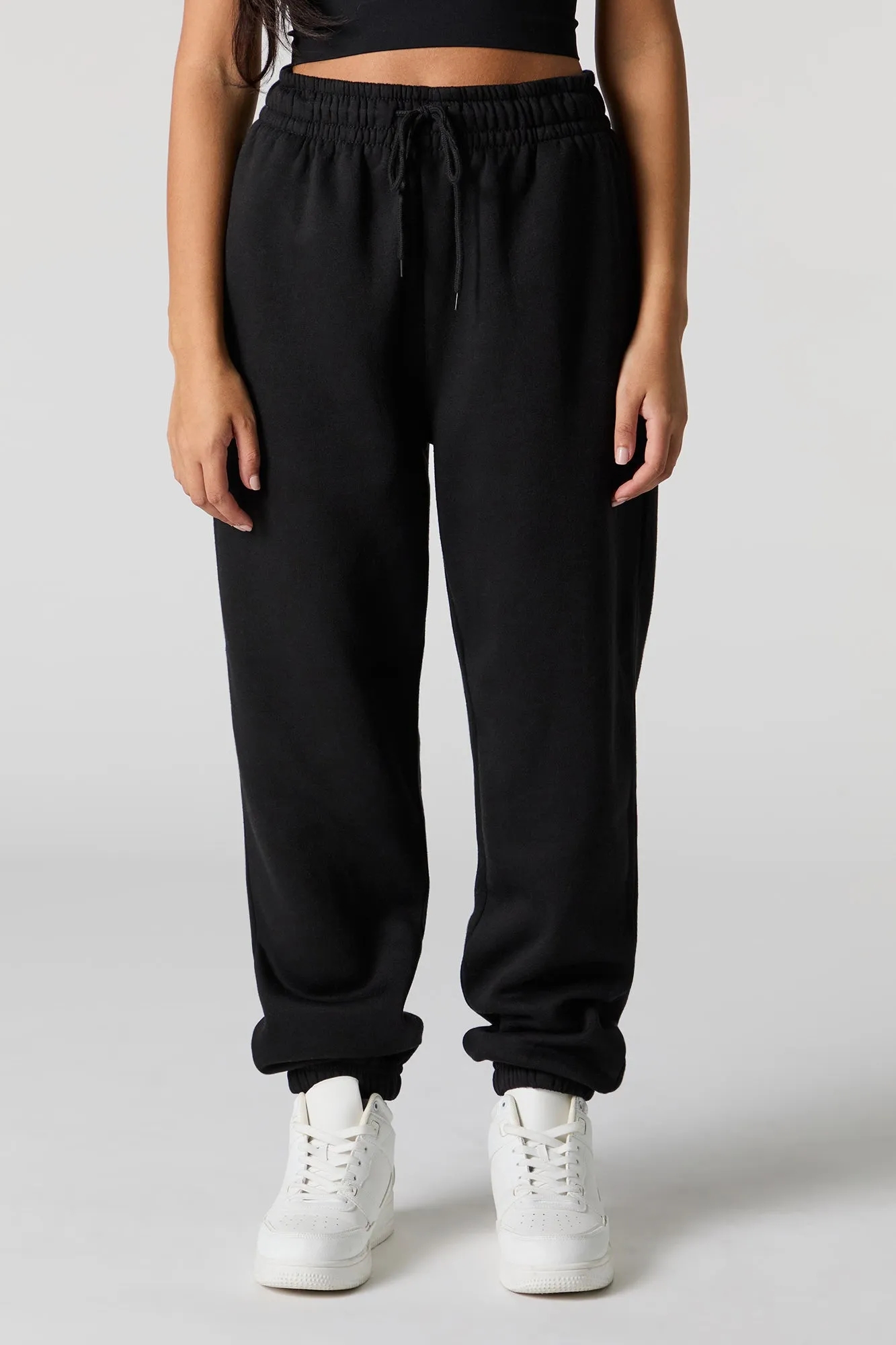 Jogger à taille haute en molleton uni