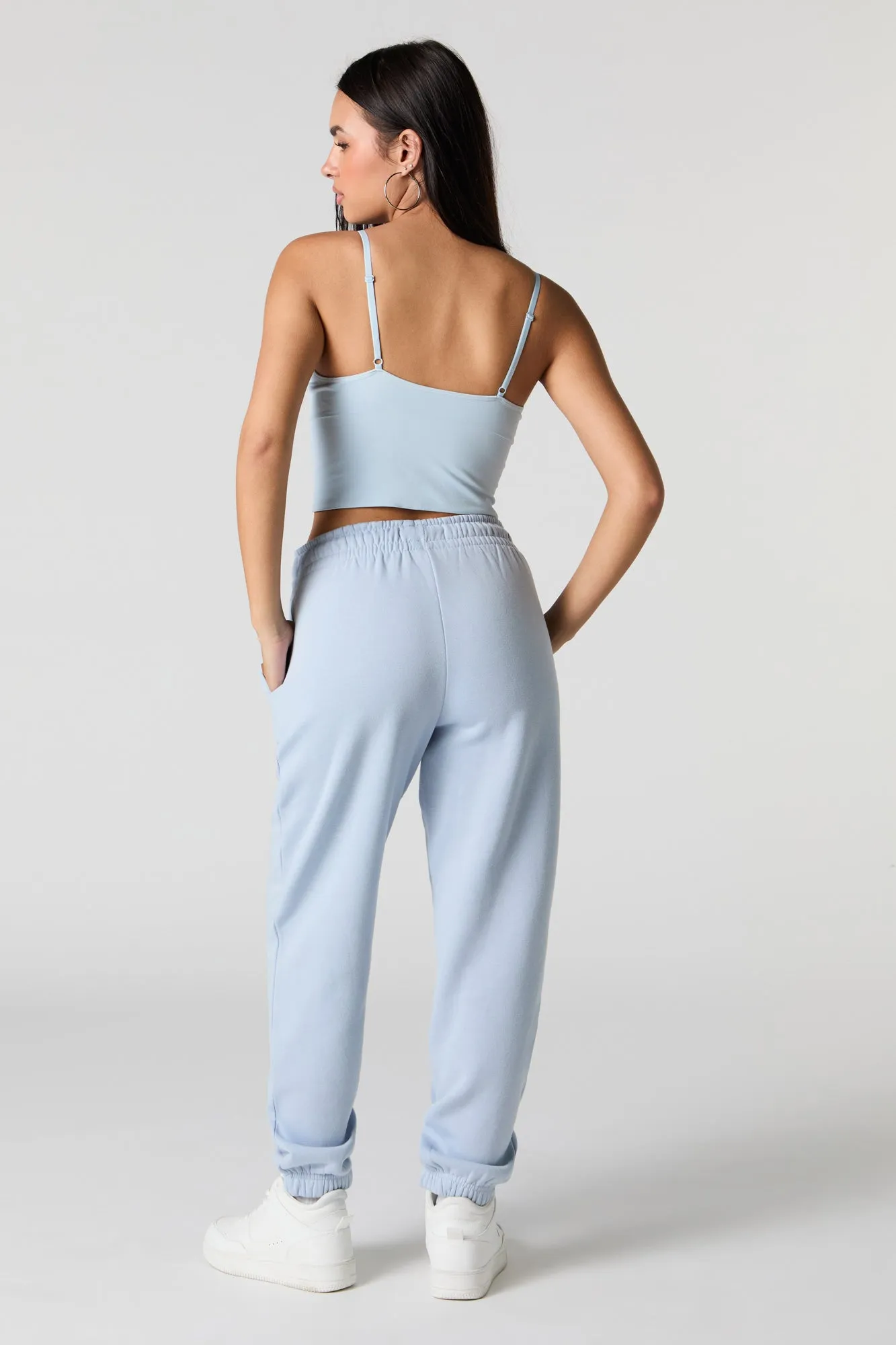 Jogger à taille haute en molleton uni
