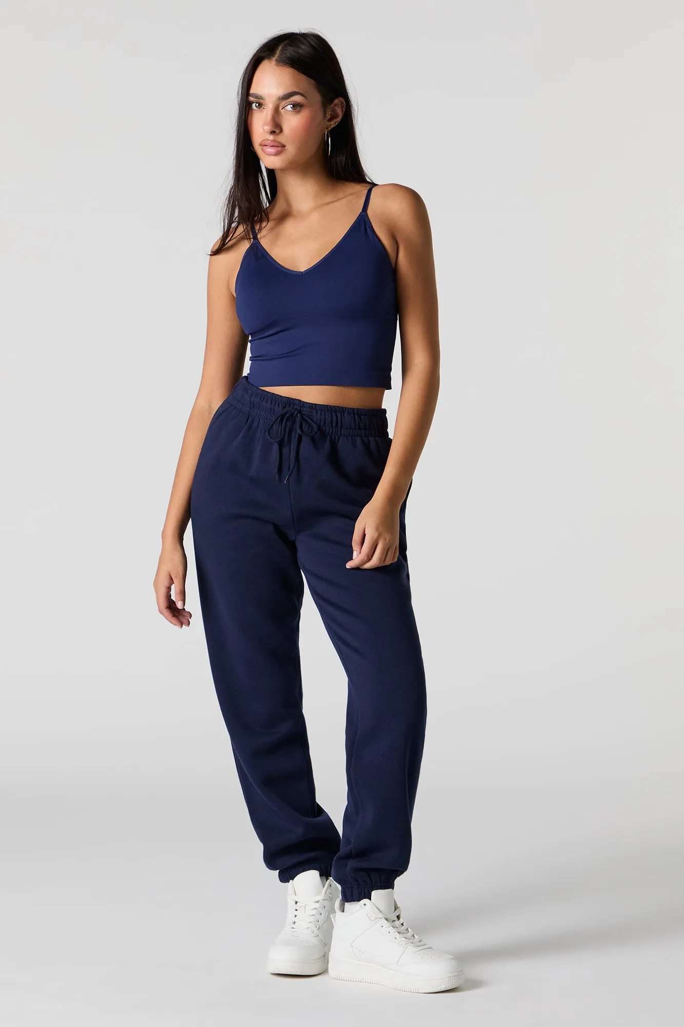 Jogger à taille haute en molleton uni