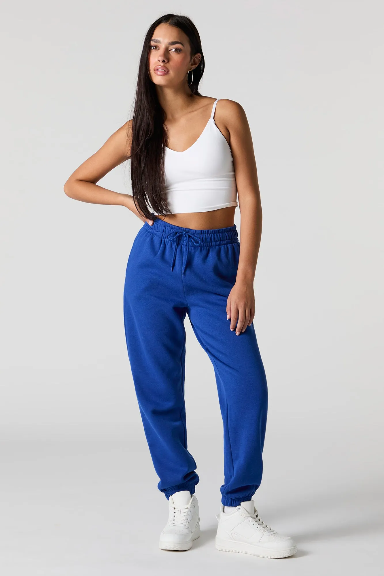 Jogger à taille haute en molleton uni