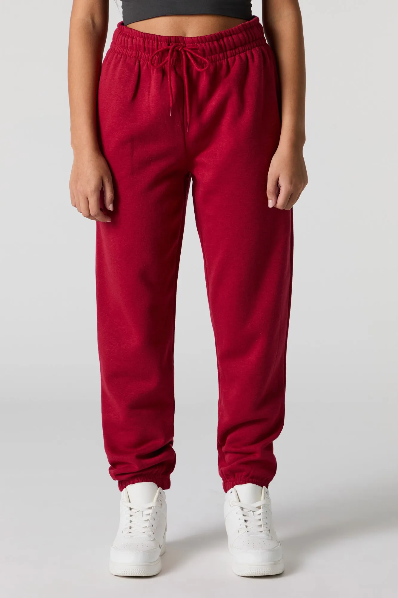 Jogger à taille haute en molleton uni
