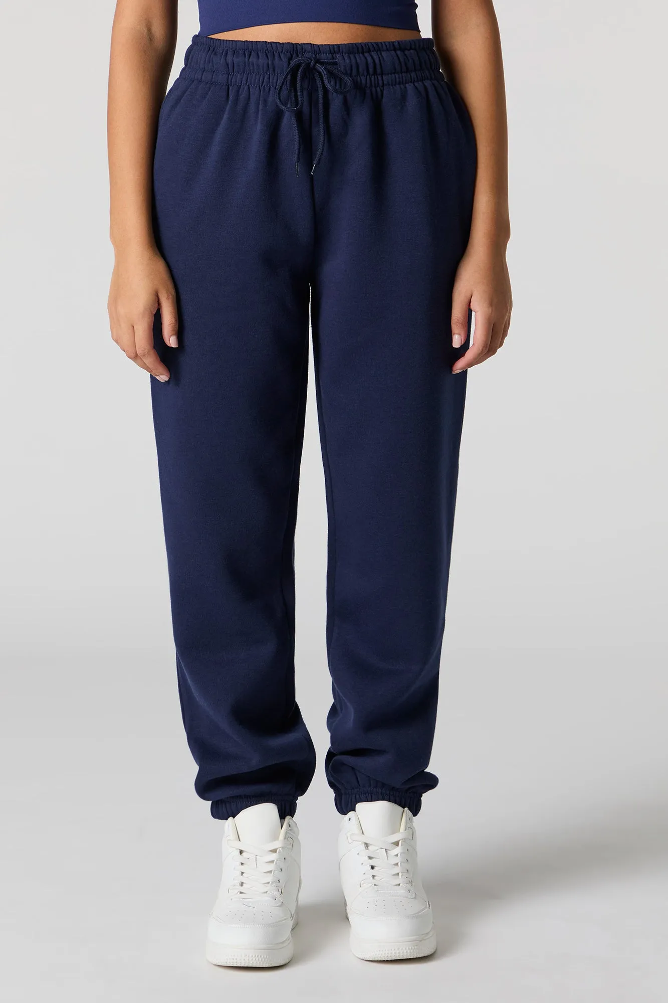 Jogger à taille haute en molleton uni