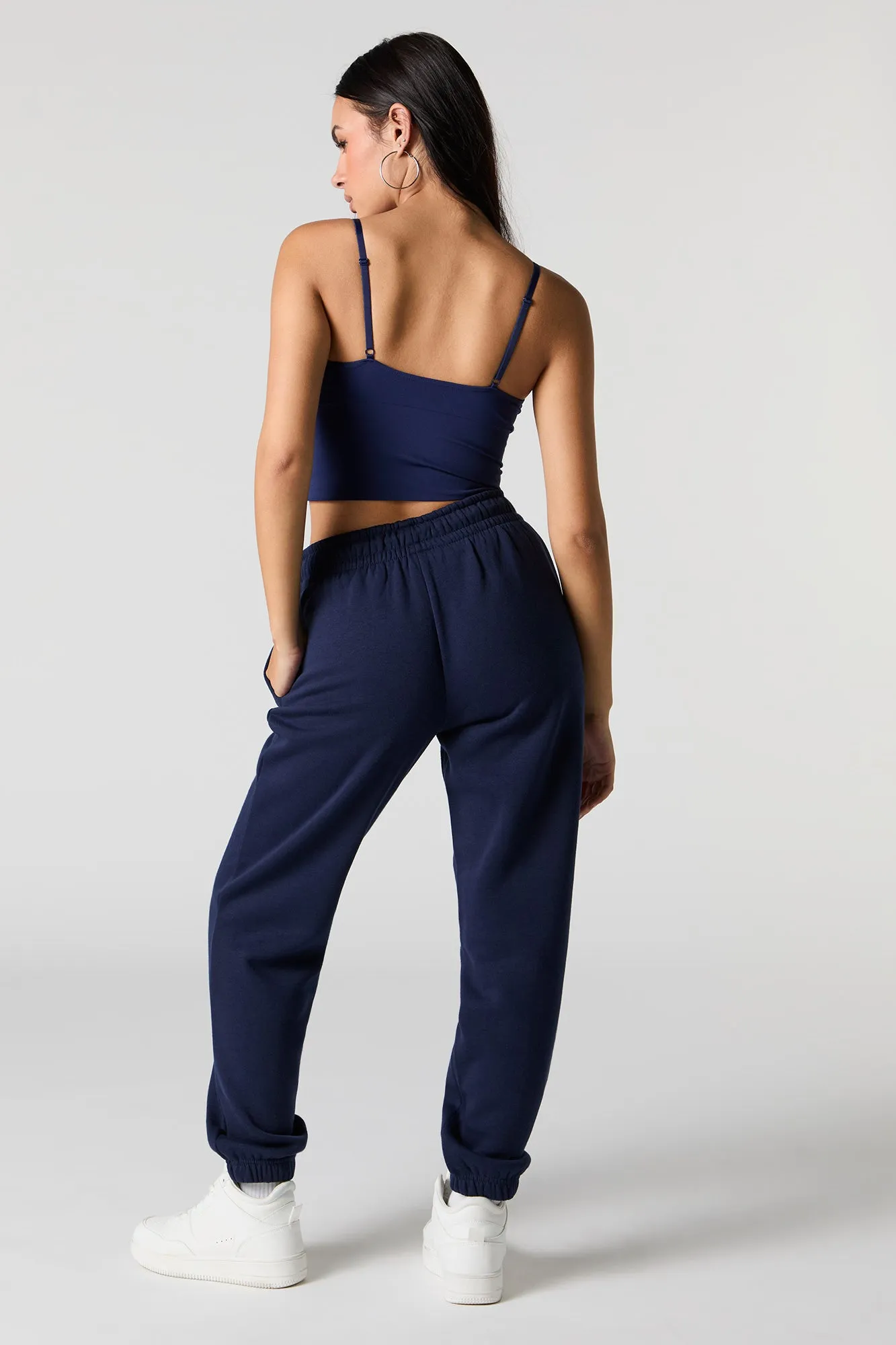 Jogger à taille haute en molleton uni