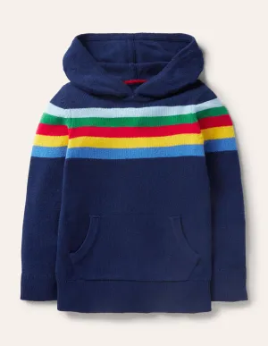 Knitted Hoodie-College Navy/Rainbow