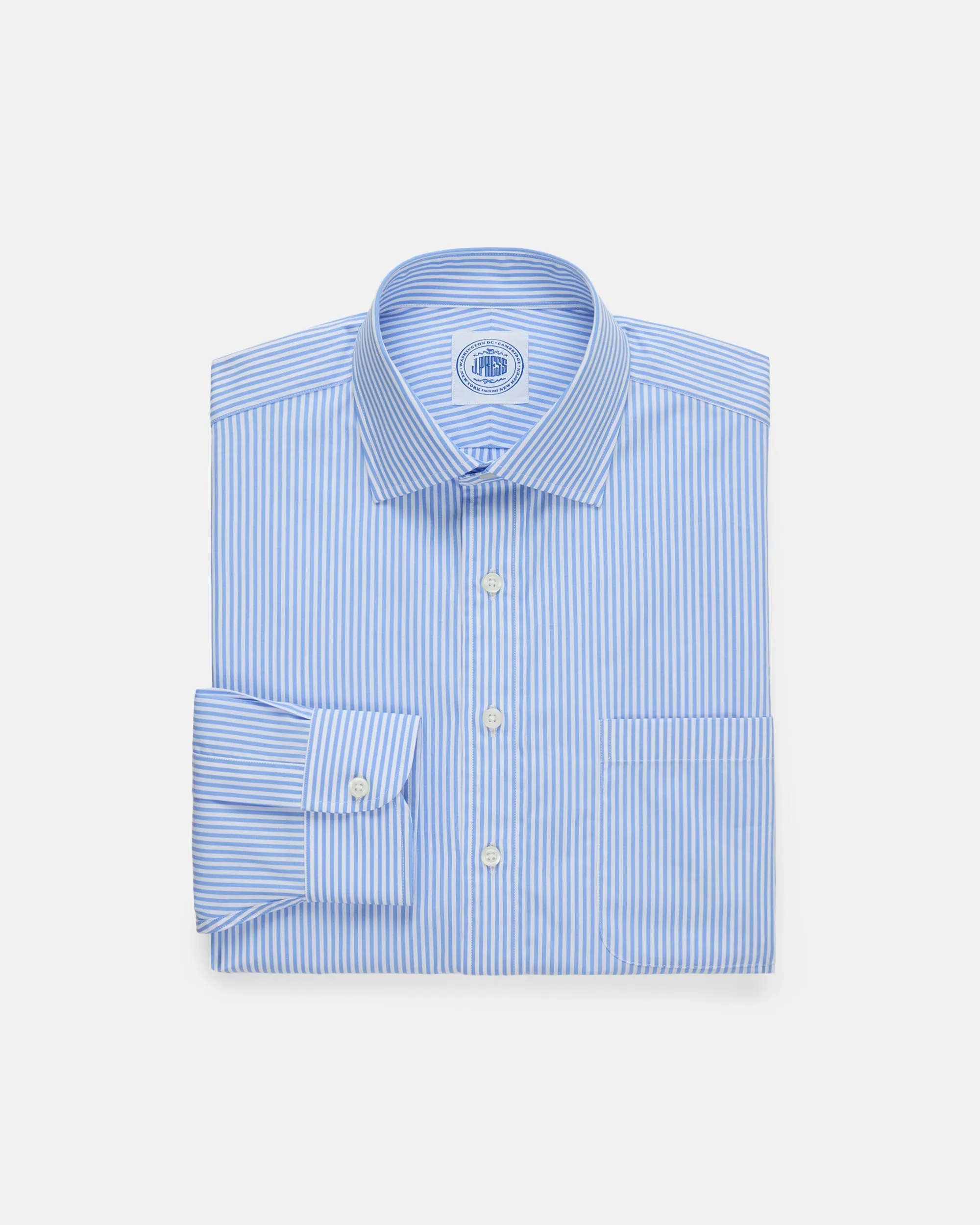 LIGHT BLUE CANDY STRIPE SPREAD COLLAR DRESS SHIRT