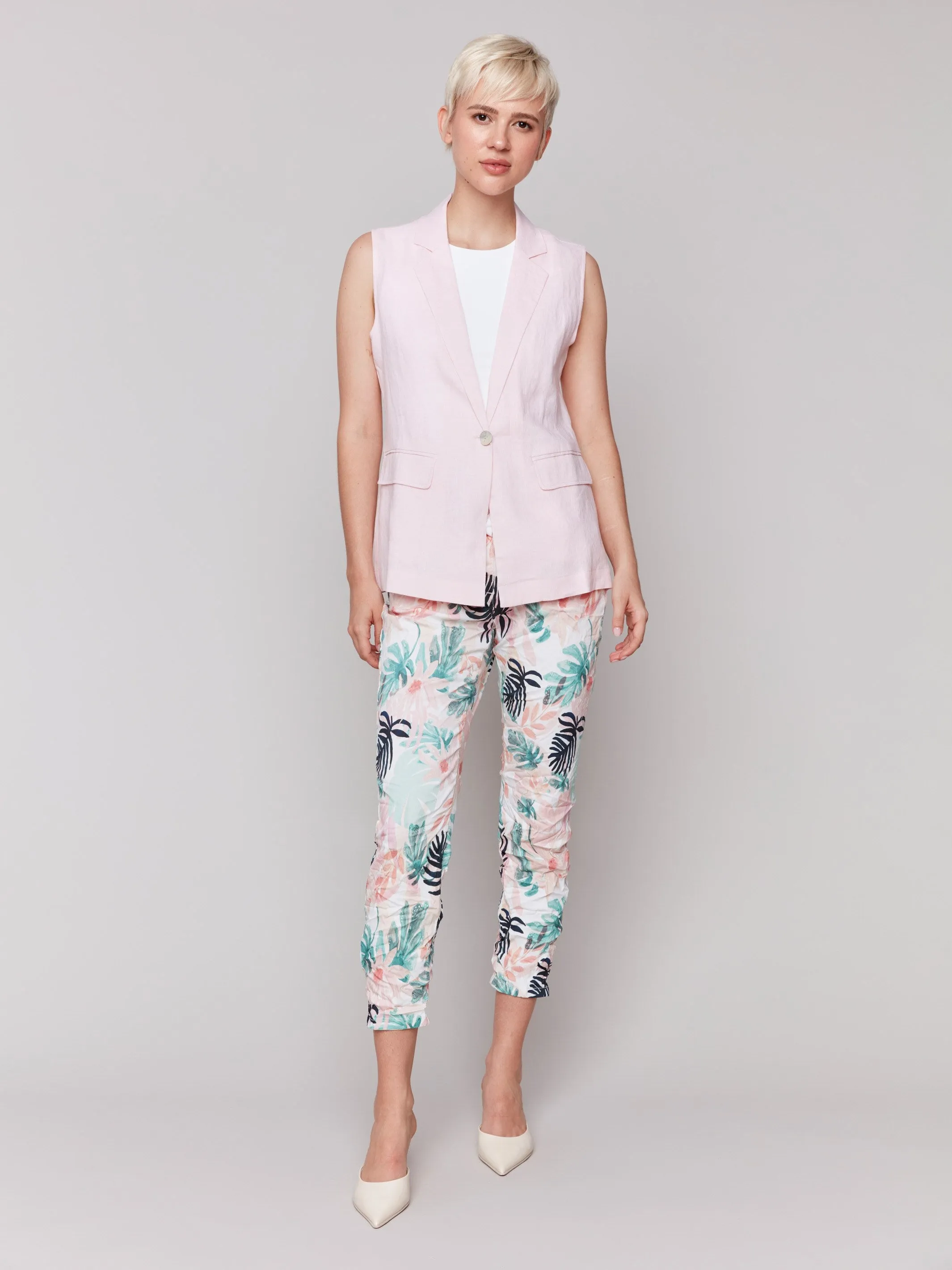 Linen Blend Vest - Petal