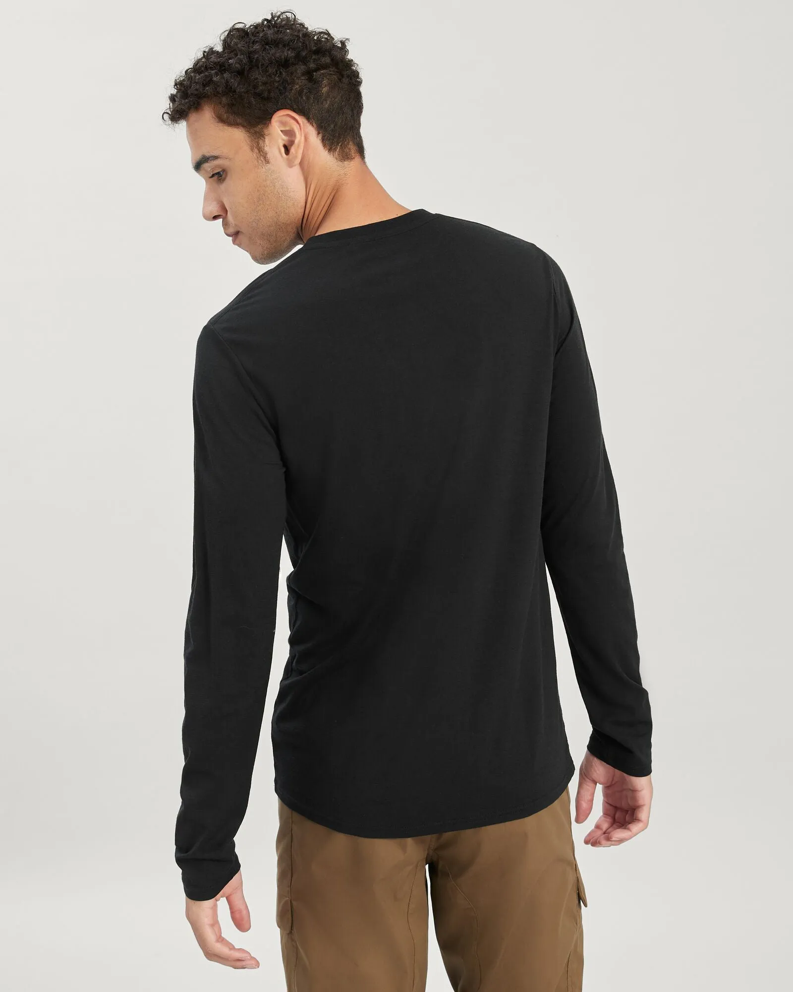Men's 100% Merino Long Sleeve Crew Top - Black