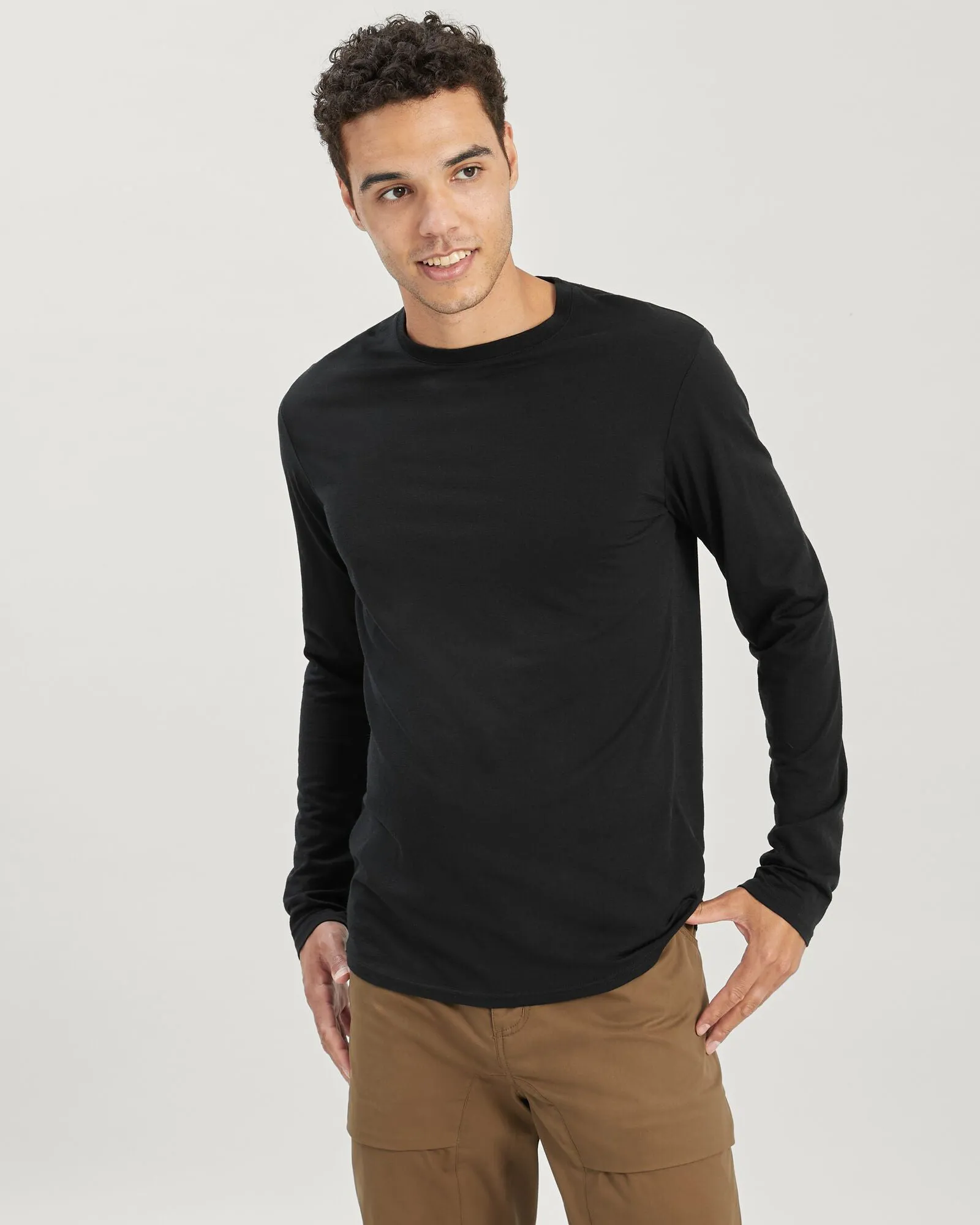 Men's 100% Merino Long Sleeve Crew Top - Black