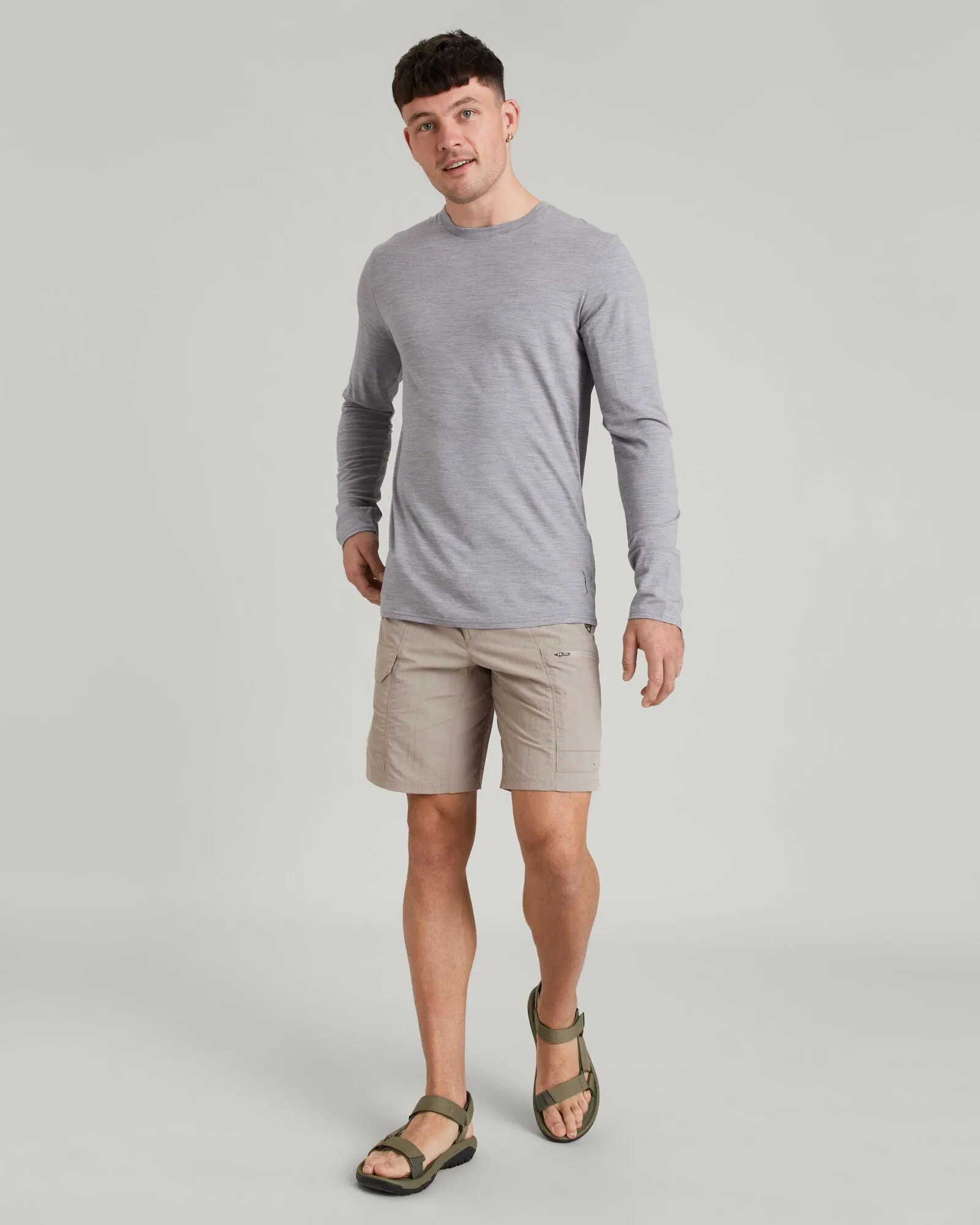 Men's 100% Merino Long Sleeve Crew Top - Mid Grey Marle