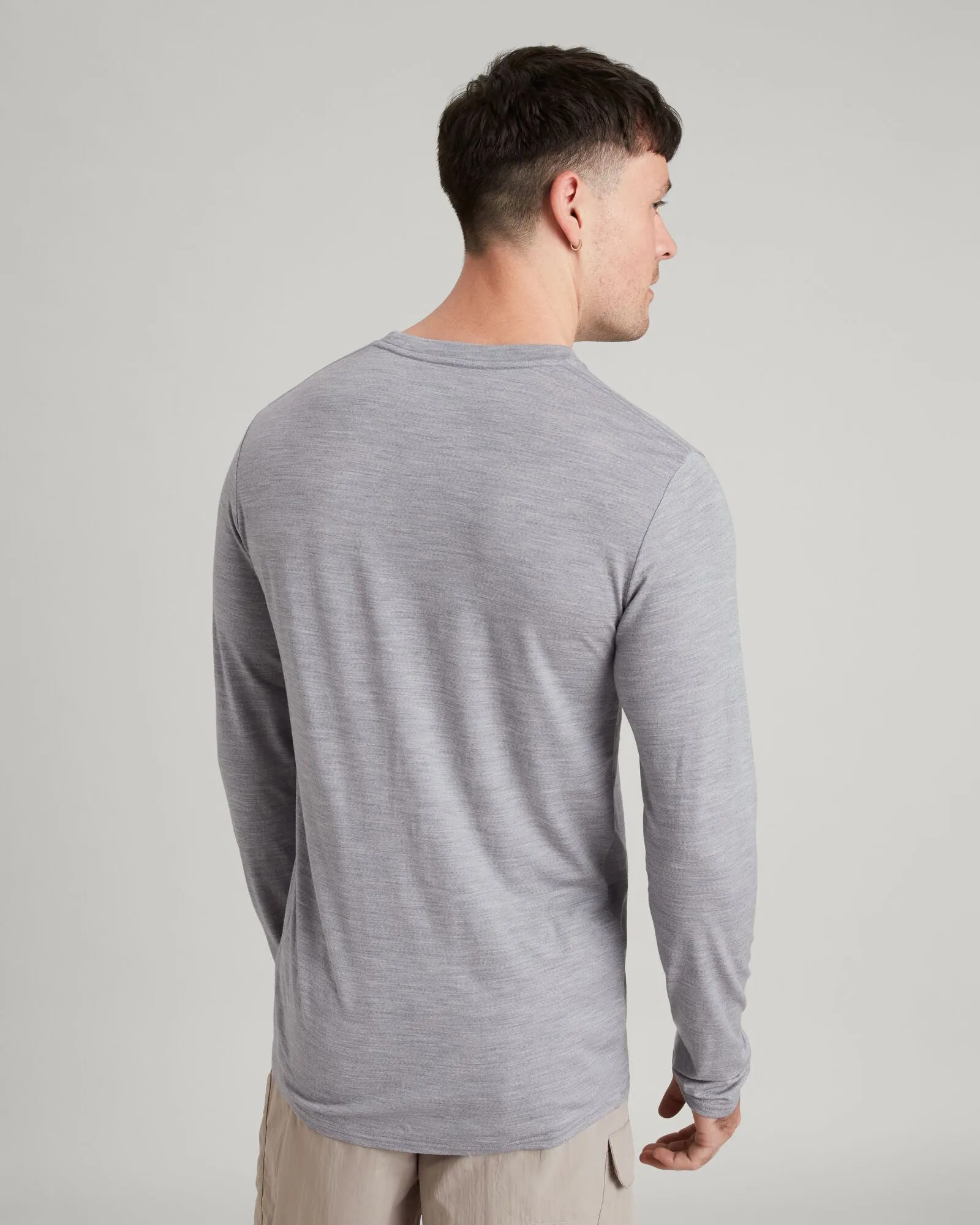 Men's 100% Merino Long Sleeve Crew Top - Mid Grey Marle