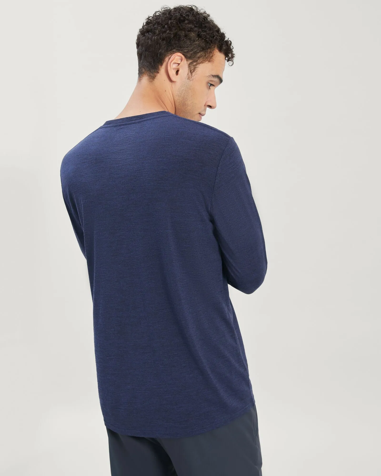 Men's 100% Merino Long Sleeve Crew Top - Midnight Navy Marle