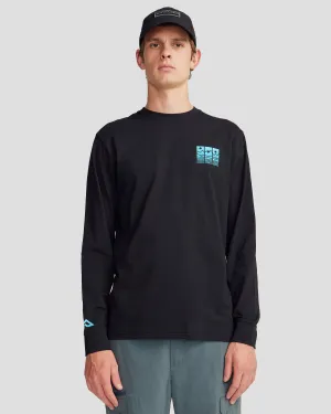 Men's Mountain Triptych Organic Cotton Long Sleeve T-shirt - Black Stingray