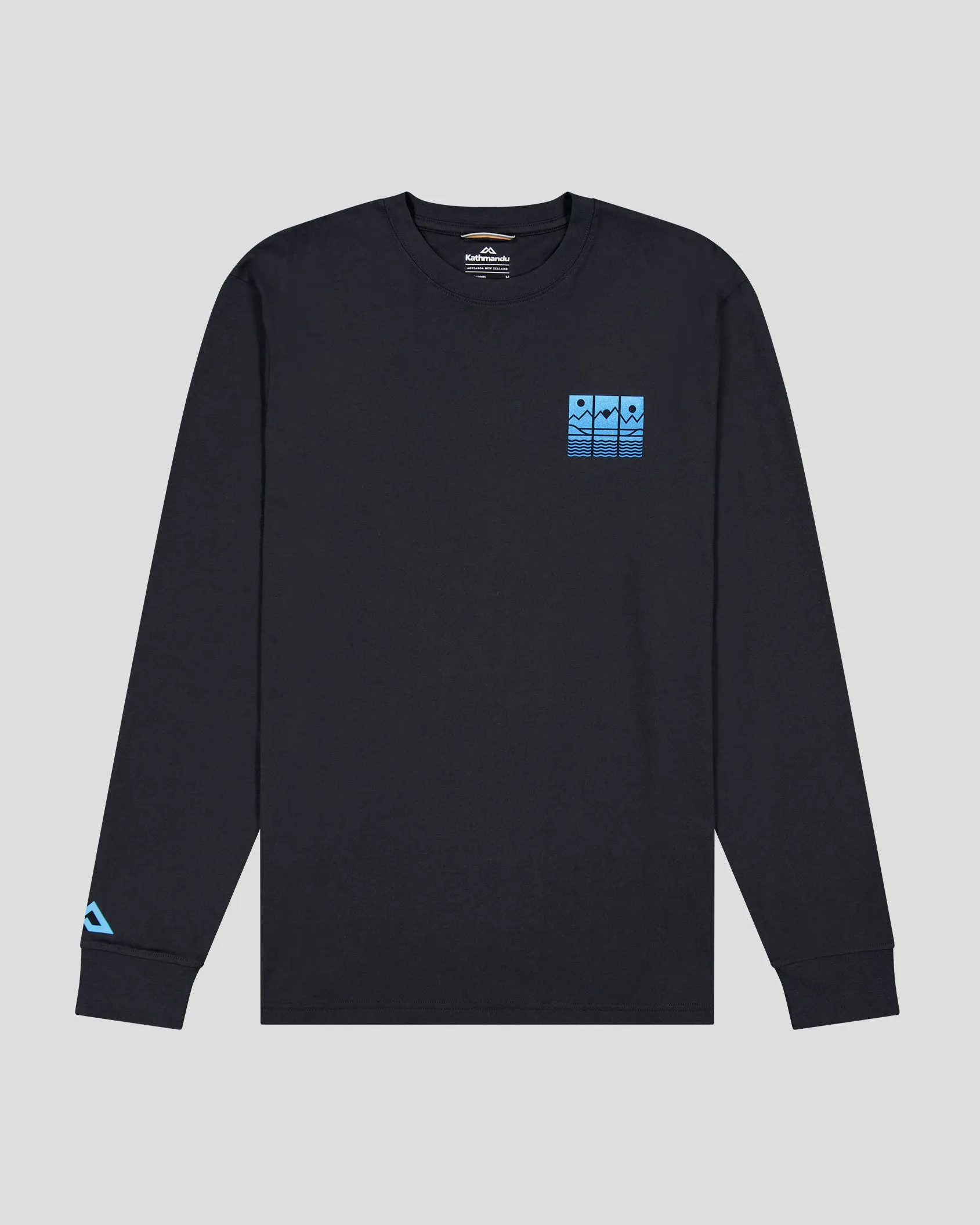 Men's Mountain Triptych Organic Cotton Long Sleeve T-shirt - Black Stingray