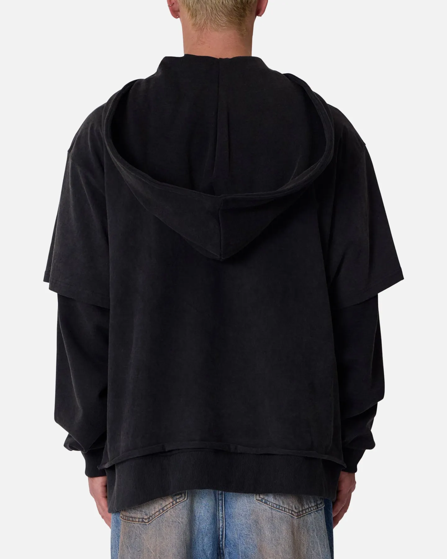 MNML Over Tee Layered Hoodie Washed Black