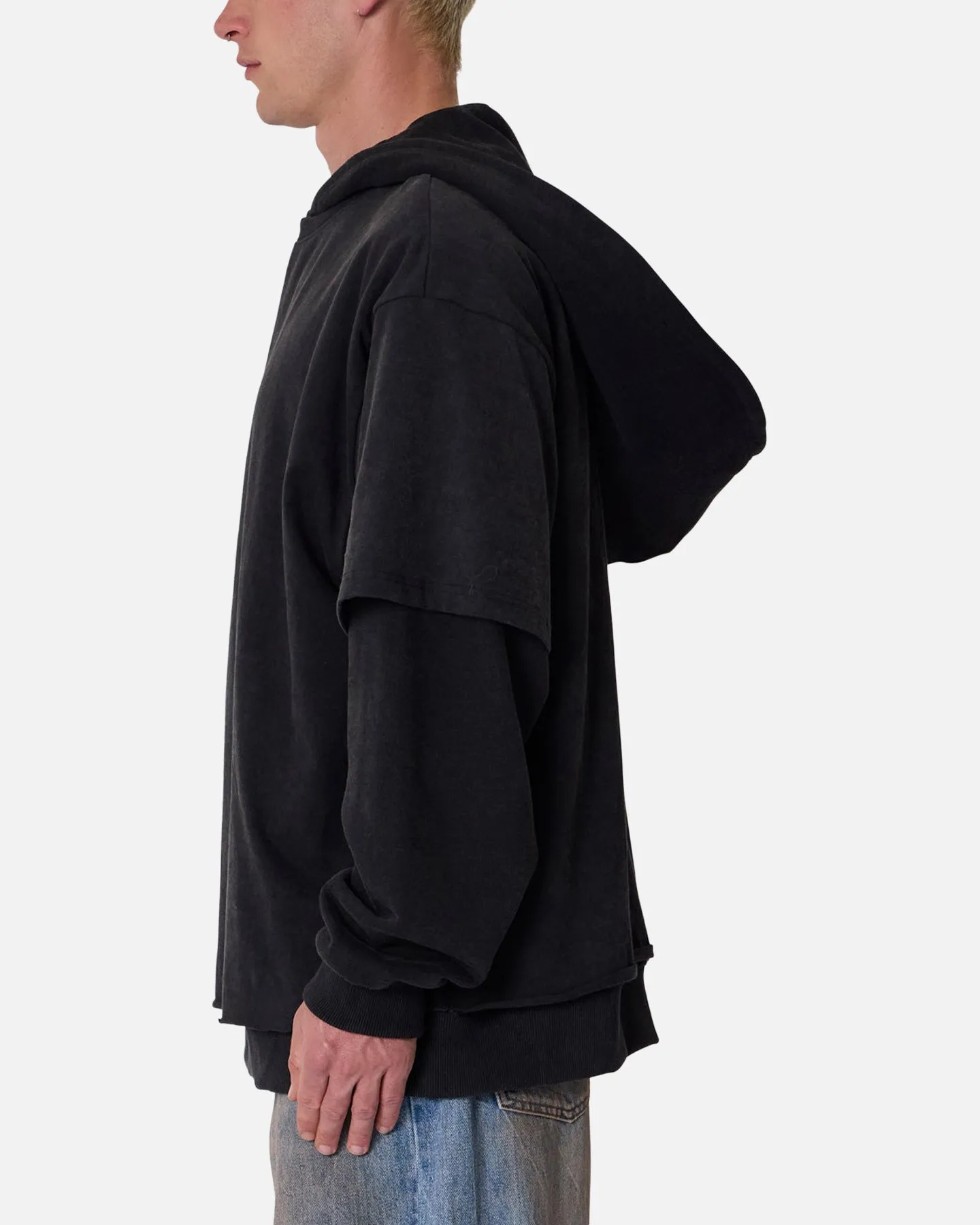 MNML Over Tee Layered Hoodie Washed Black