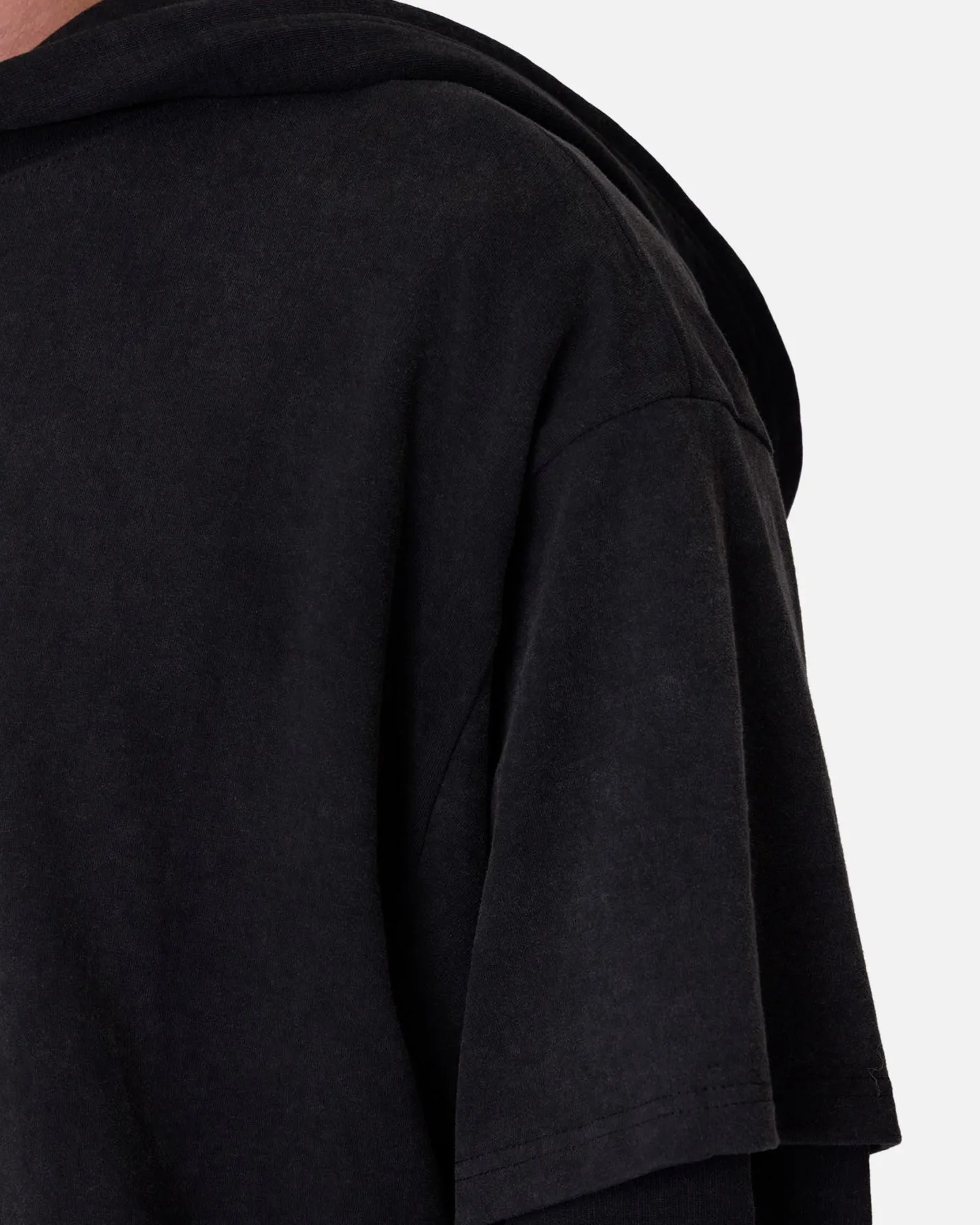 MNML Over Tee Layered Hoodie Washed Black