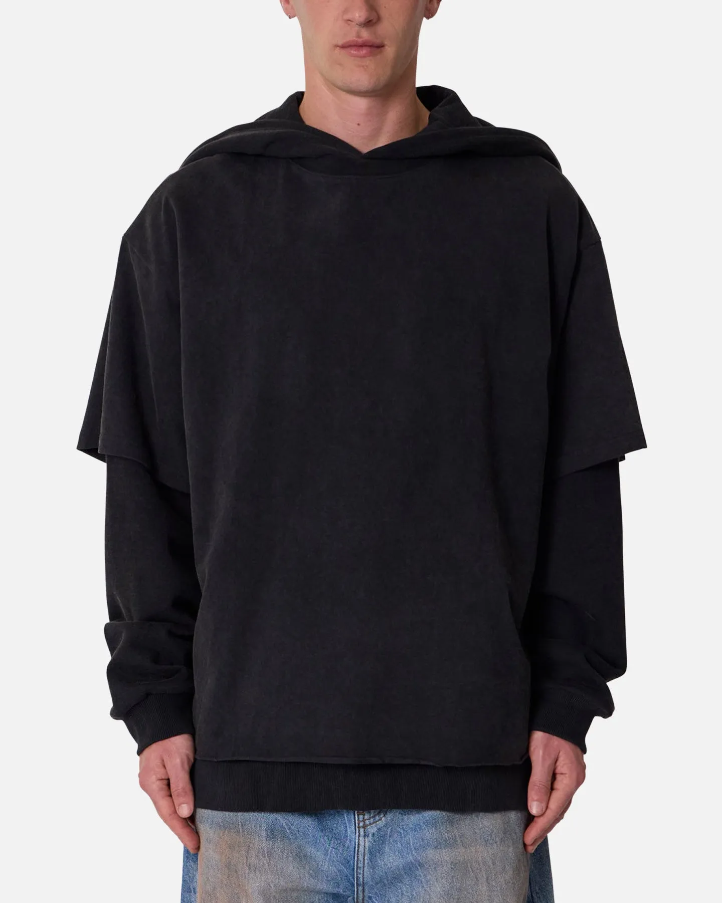 MNML Over Tee Layered Hoodie Washed Black