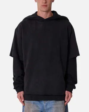 MNML Over Tee Layered Hoodie Washed Black