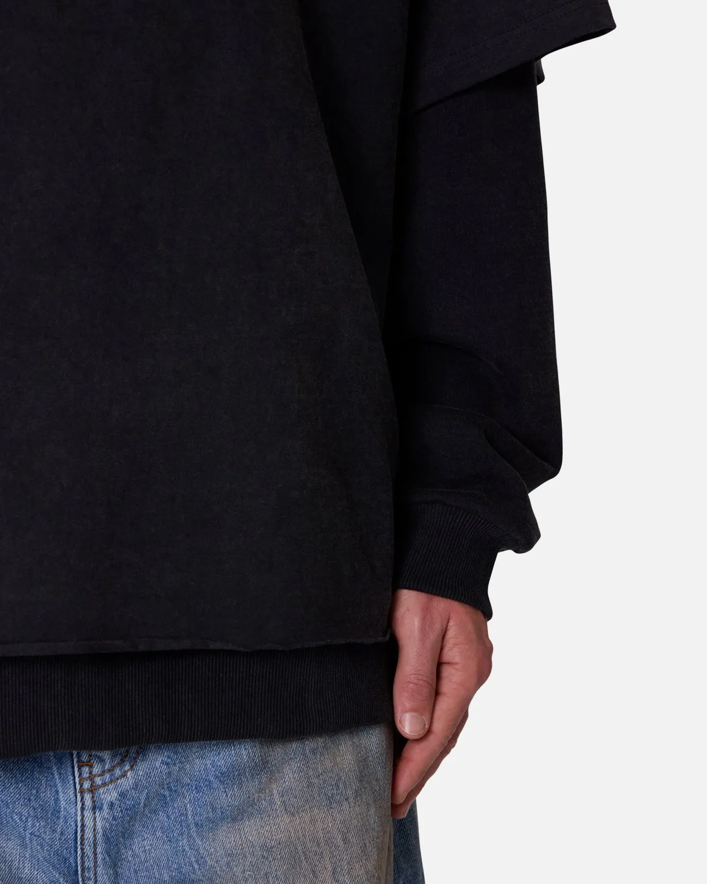MNML Over Tee Layered Hoodie Washed Black