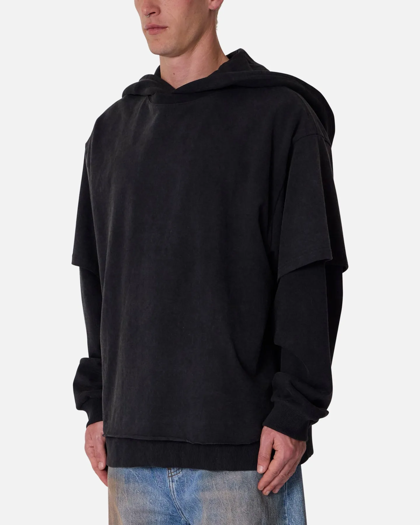 MNML Over Tee Layered Hoodie Washed Black