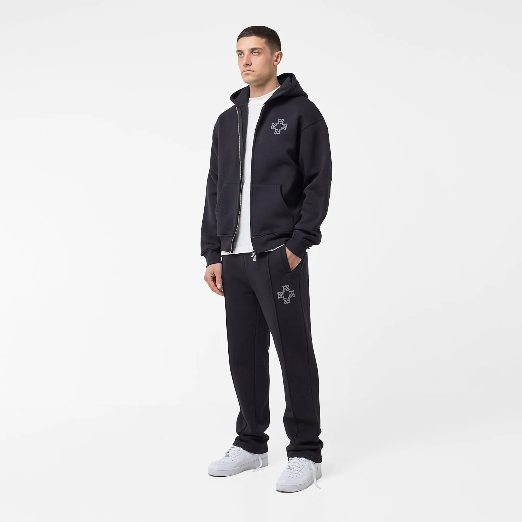 Monogram Open Hem Tracksuit | Black