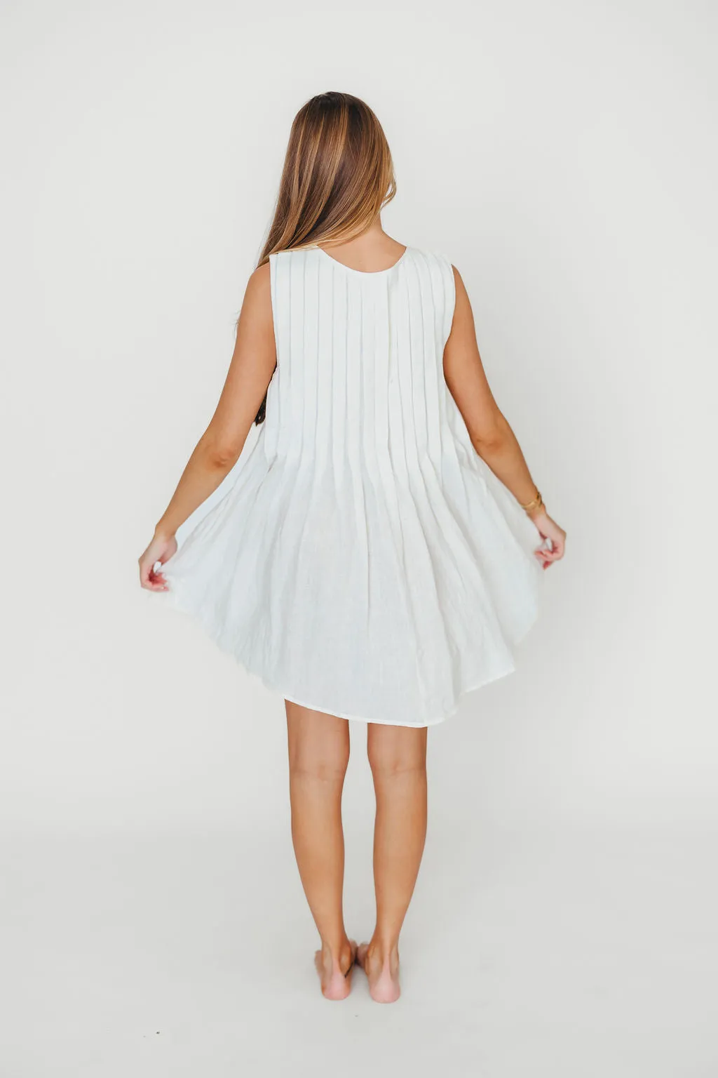 Nessa Tie Mini Dress Woven in Off White 100% Linen