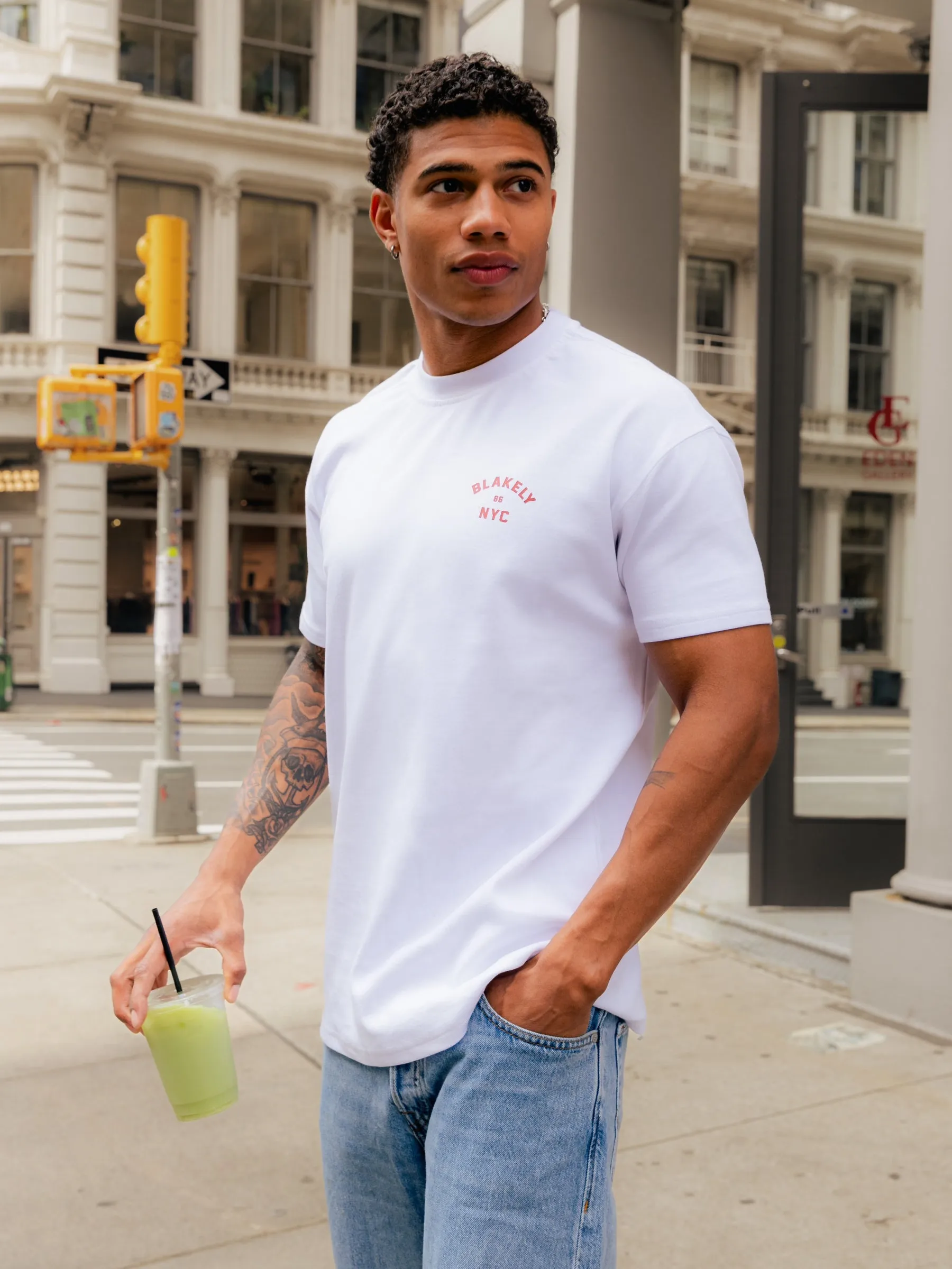 NYC Relaxed T-Shirt - White & Coral
