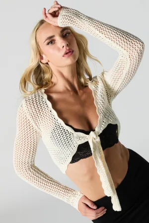 Open Knit Self Tie Cropped Cardigan