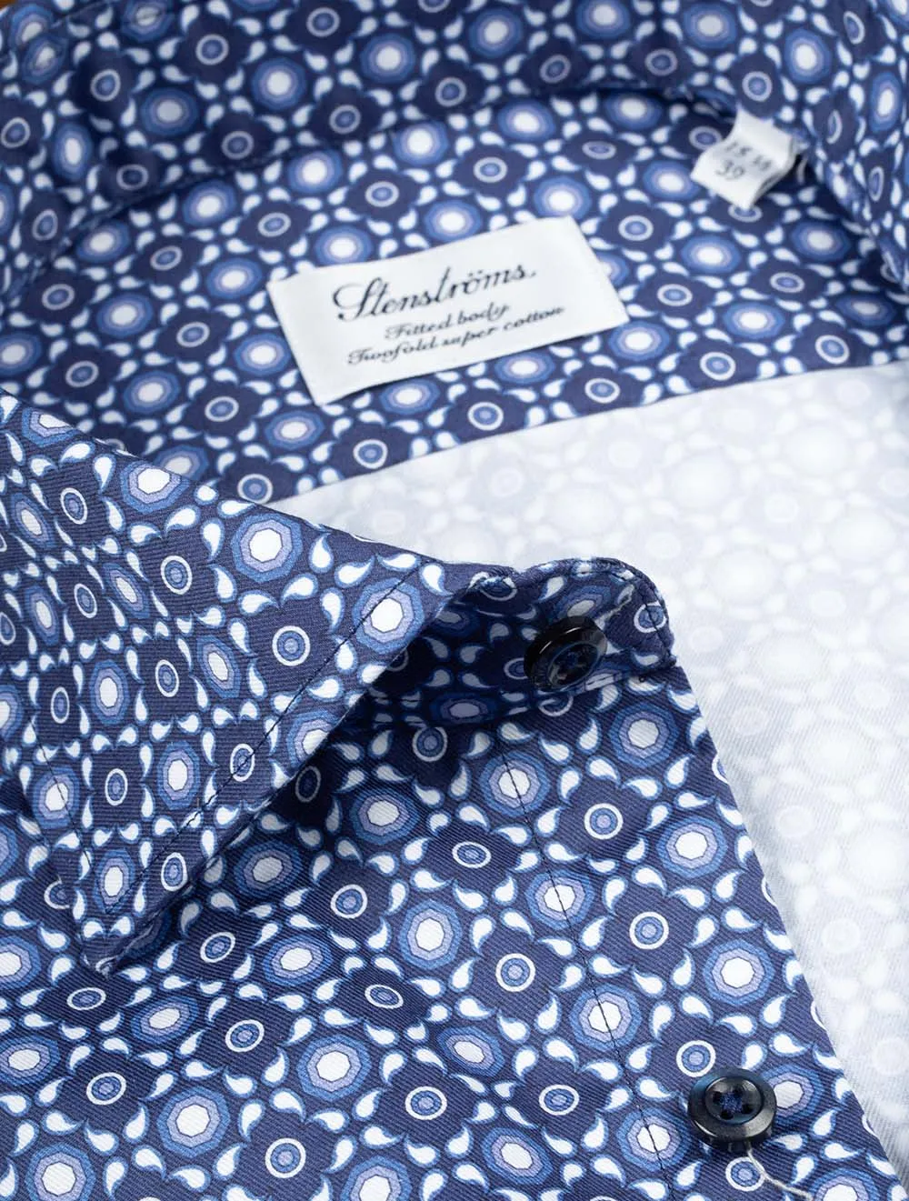 Pattern Fitted Shirt Dark Blue