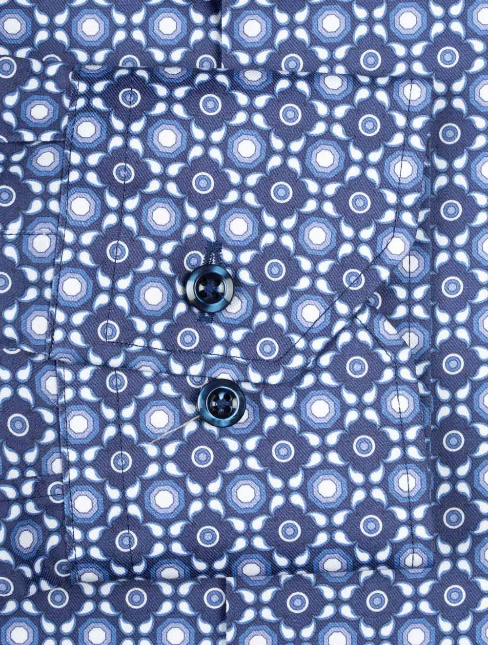 Pattern Fitted Shirt Dark Blue