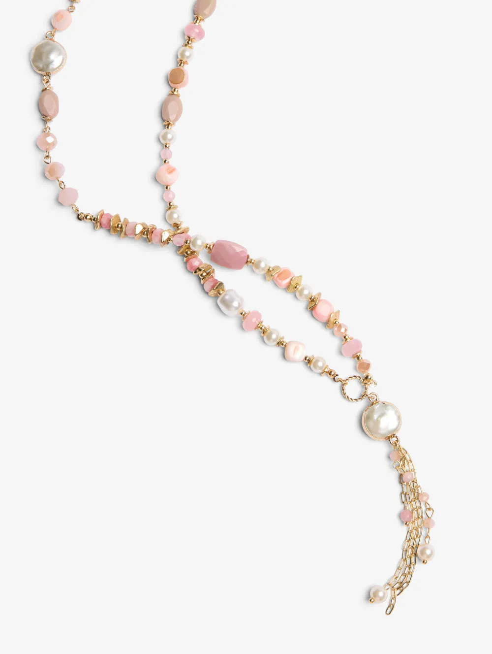 Peachy Beaded Tassel Necklace