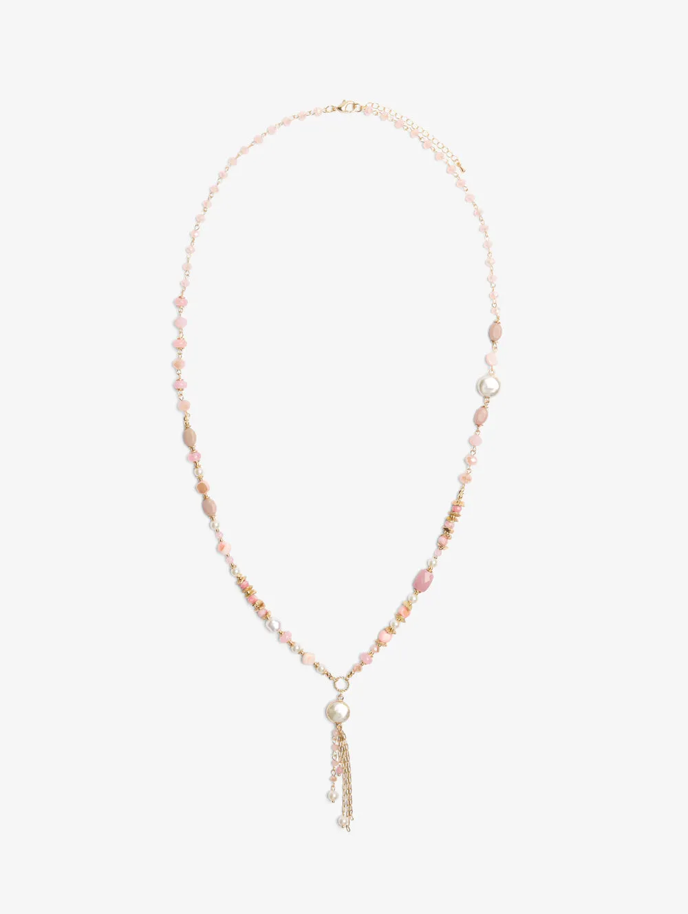 Peachy Beaded Tassel Necklace