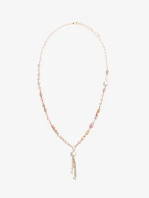 Peachy Beaded Tassel Necklace