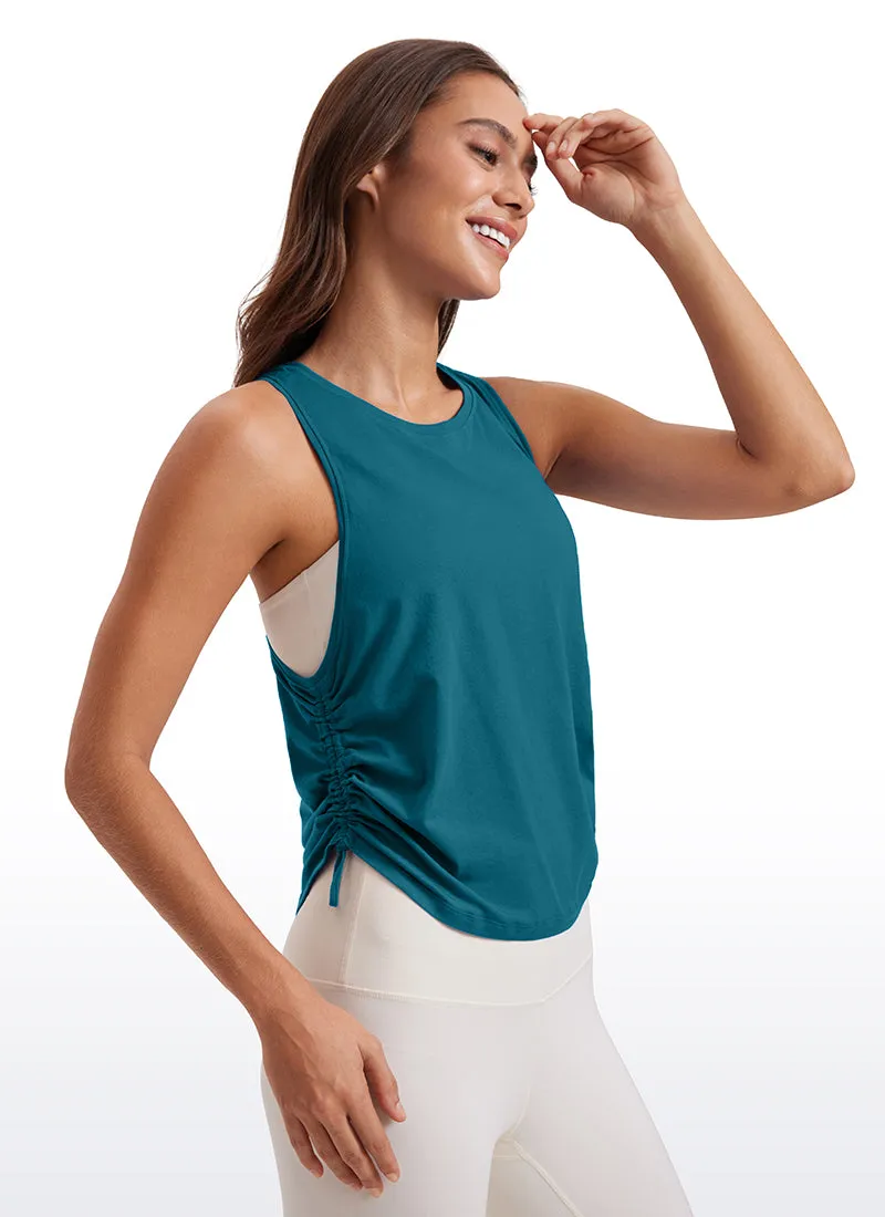 Pima Cotton High Neck Ruched Sides Tank Racerback