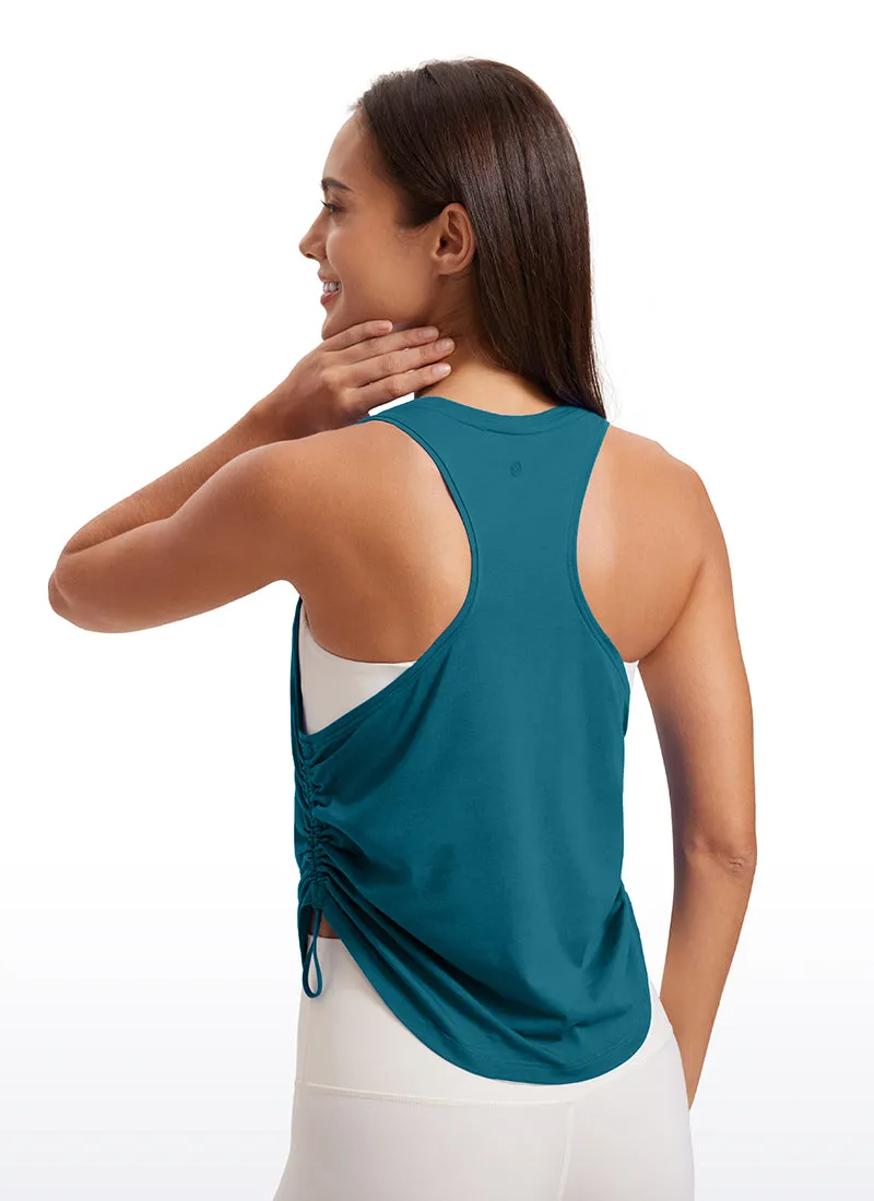 Pima Cotton High Neck Ruched Sides Tank Racerback