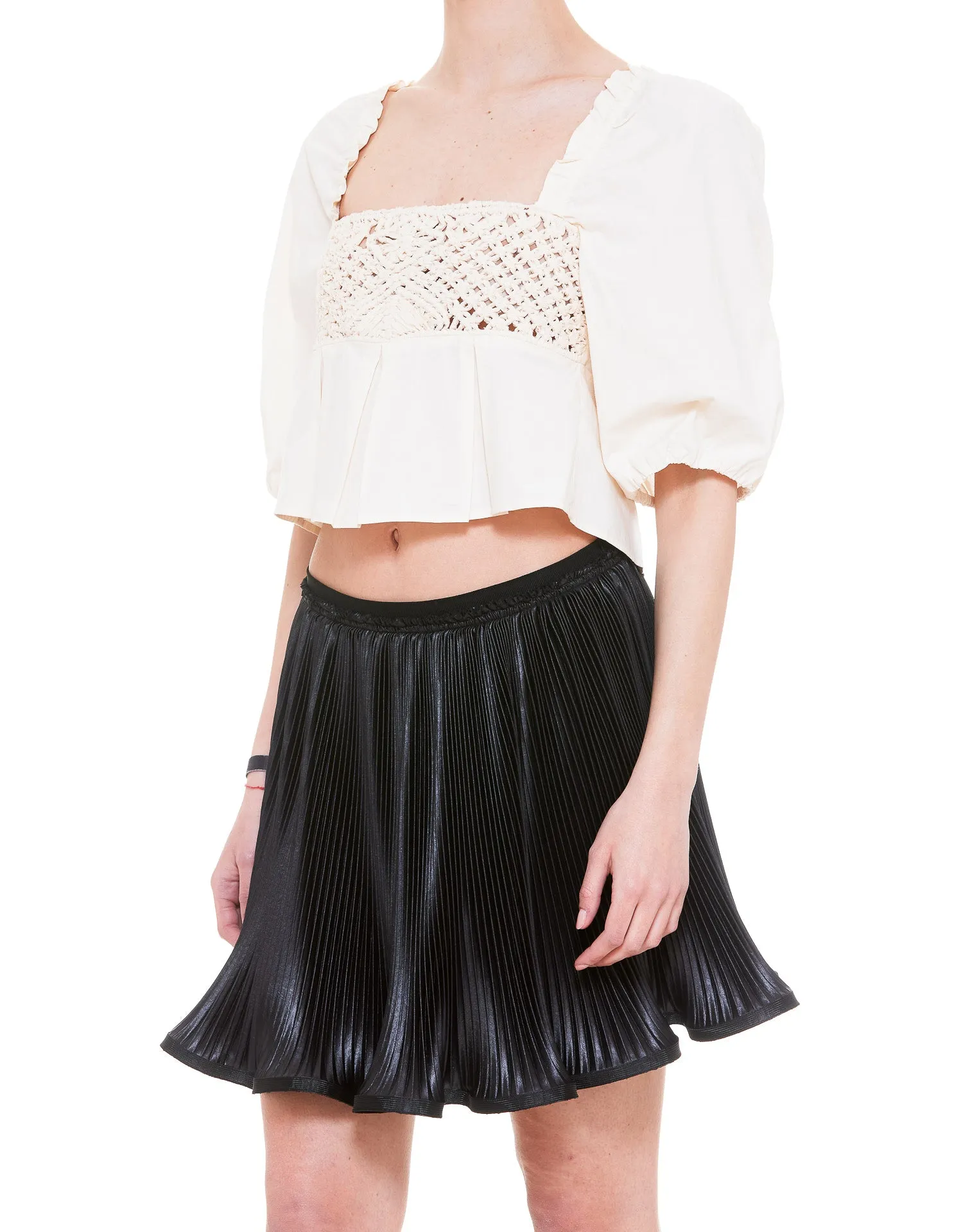 Pinko Woven-Detailed Square-Neck Cropped Top