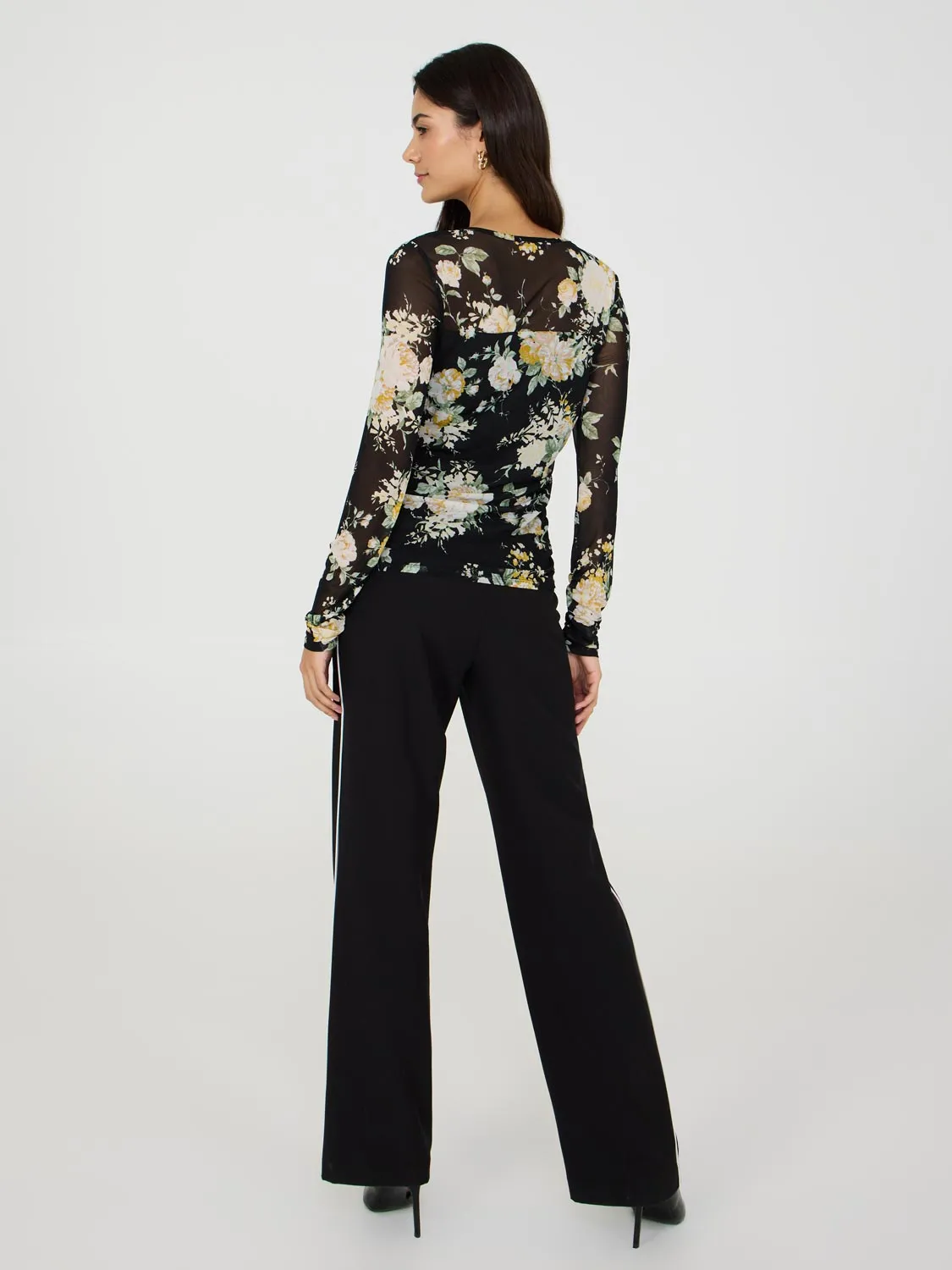 Printed Illusion Neckline Mesh Top