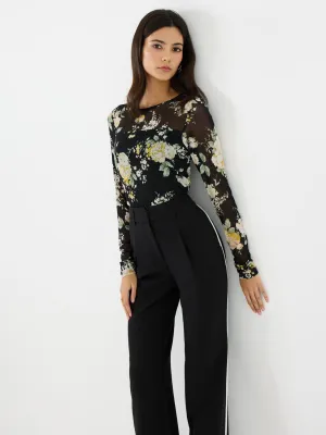 Printed Illusion Neckline Mesh Top