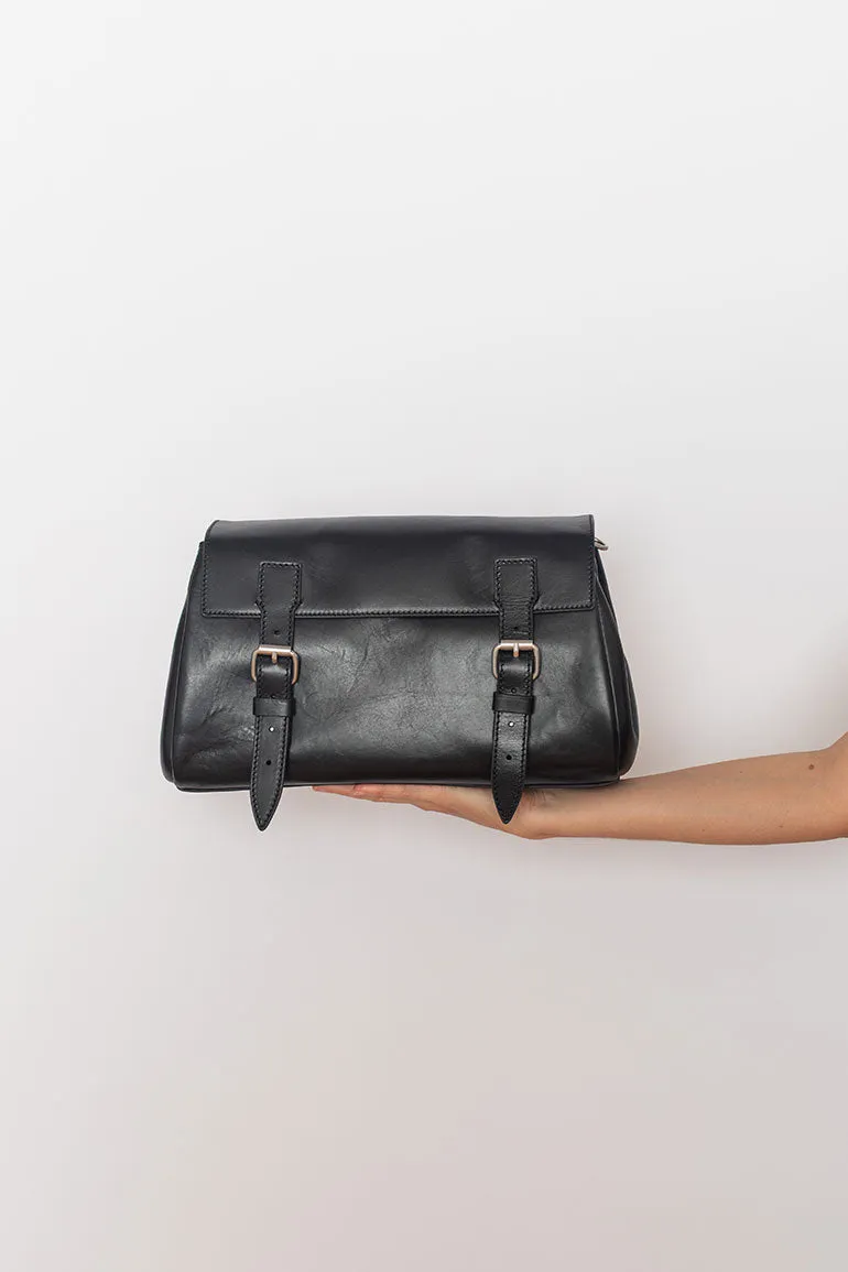 Rectangular Leather Satchel Bag - Black
