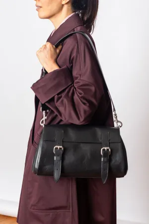 Rectangular Leather Satchel Bag - Black