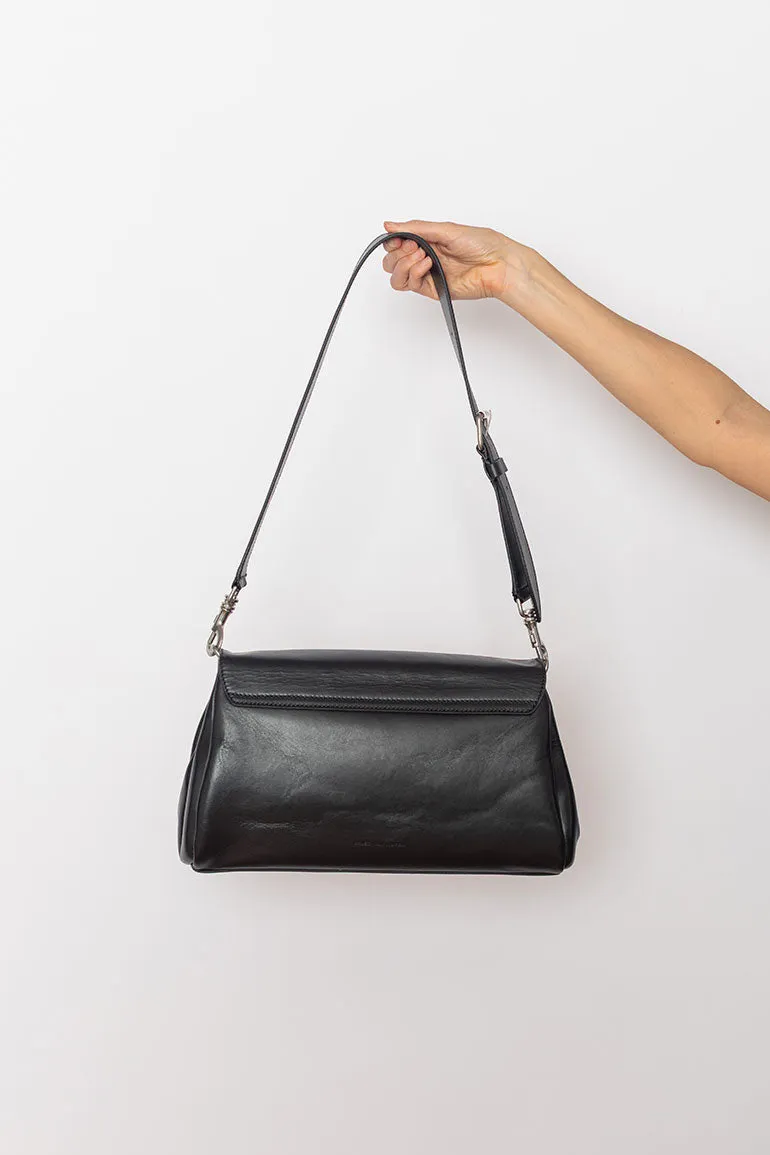 Rectangular Leather Satchel Bag - Black