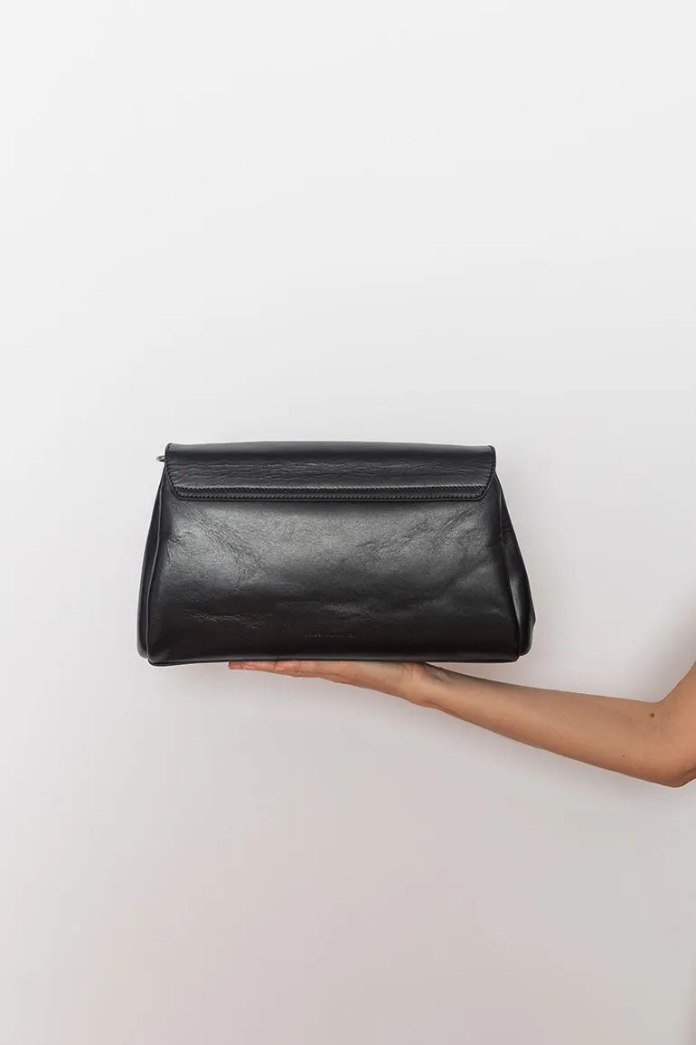 Rectangular Leather Satchel Bag - Black